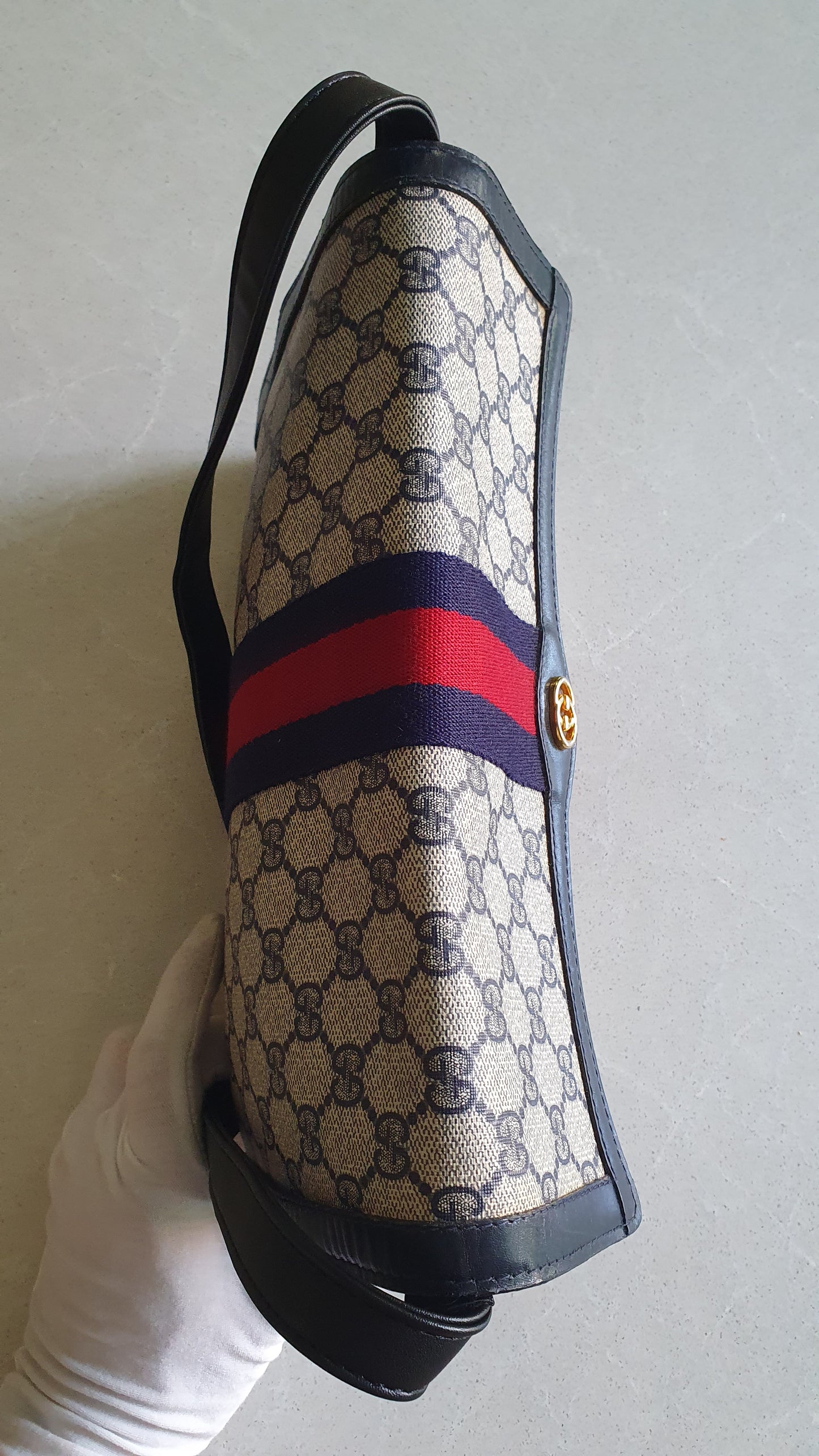 Authentic Vintage Gucci Upcycle (Dark Navy) Large Purse with Shoulder Strap
