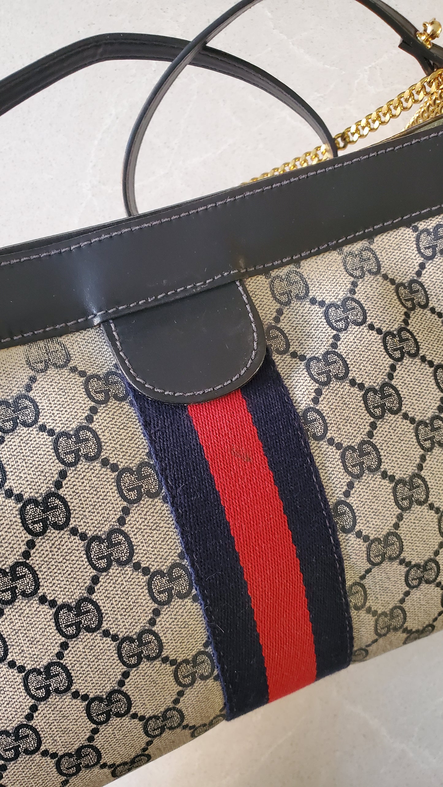 Authentic Vintage Upcycle Gucci Large Bag on Chains (with velcro closing)