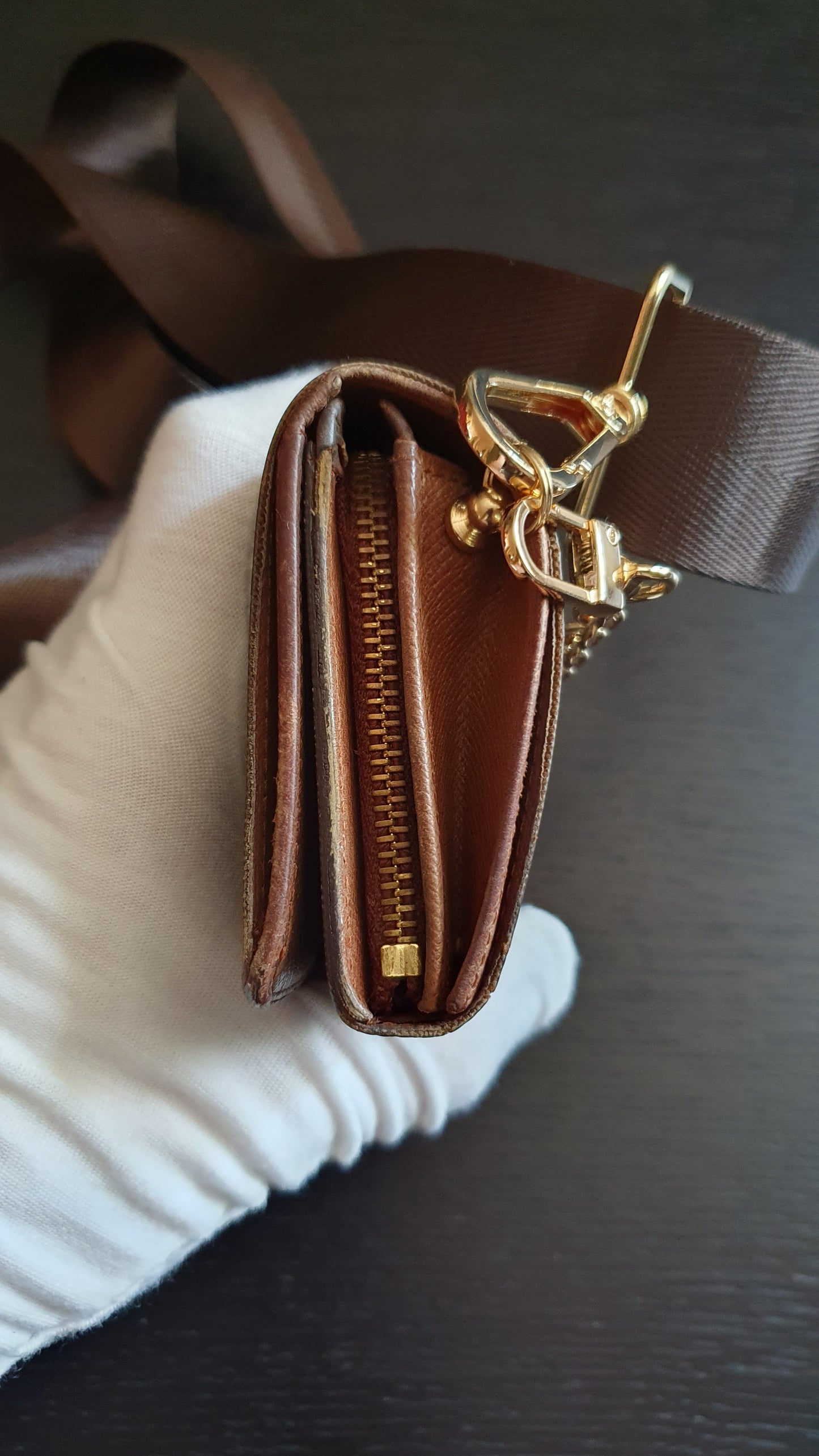 Authentic Vintage Louis Vuitton (2) Upcycle Small Wallet with Strap and Chain