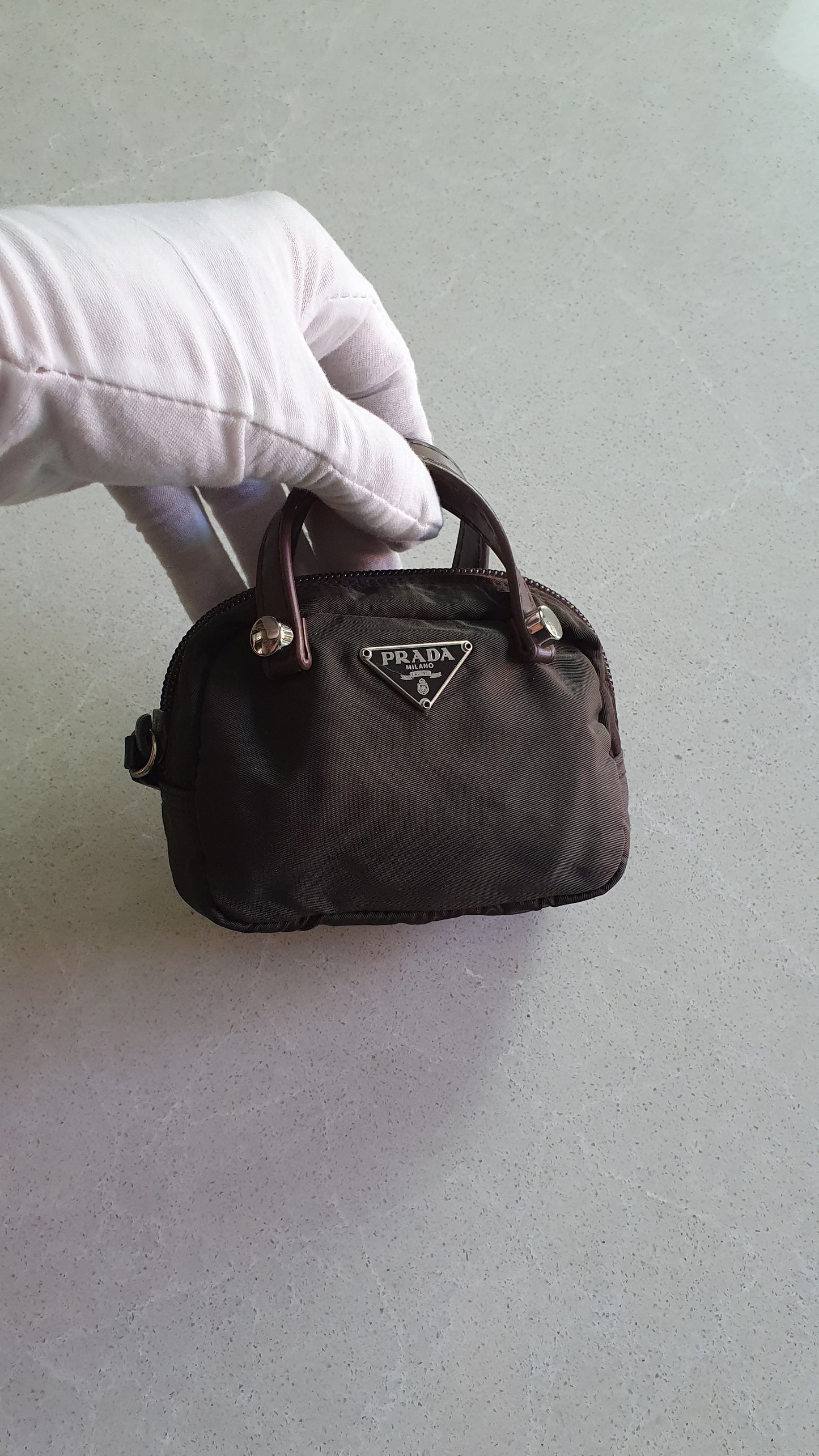 Authentic Prada Upcycle Khaki Mini Pouch with Two Handles