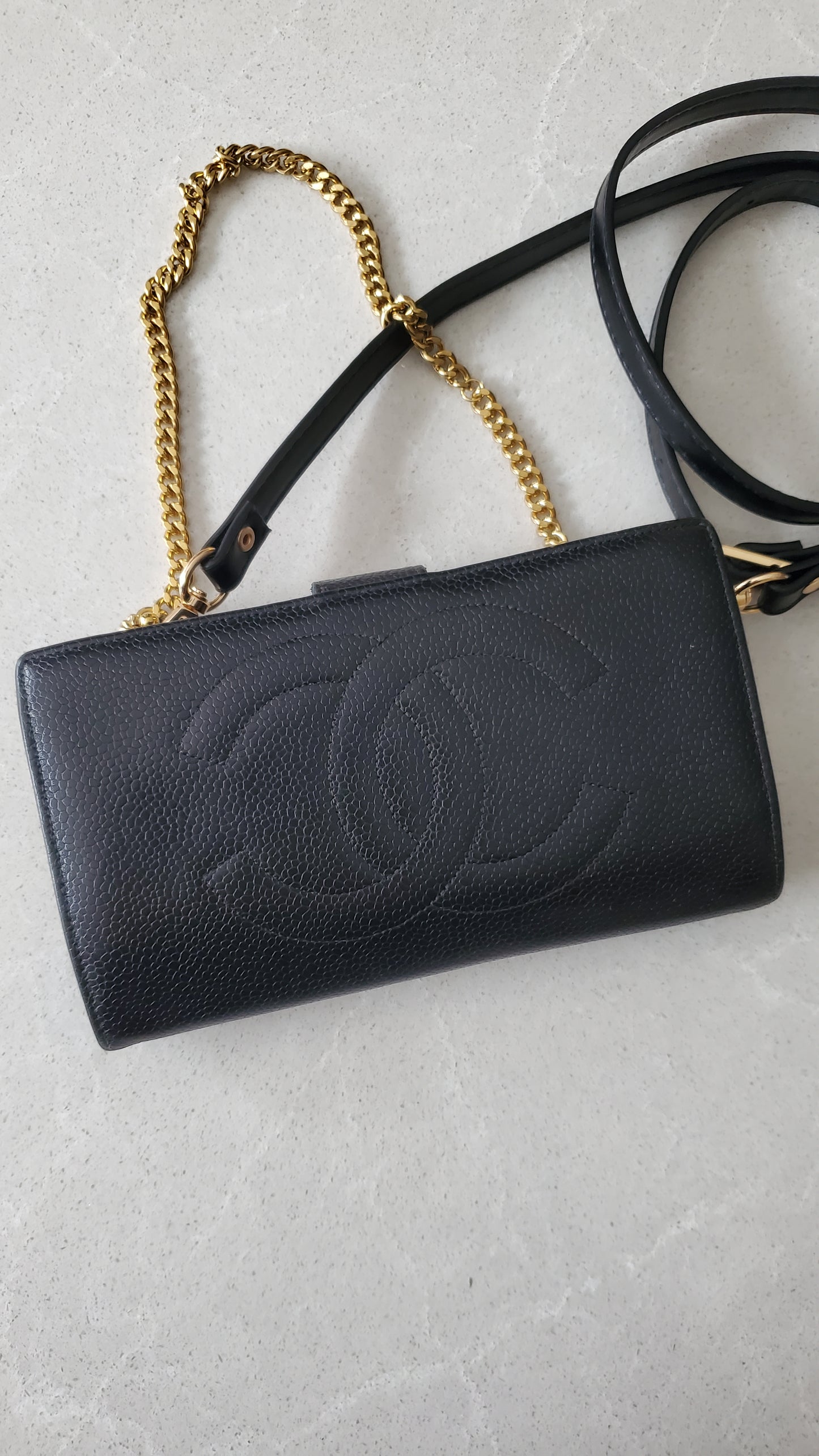 Authentic Vintage Chanel Caviar Upcycle Wallet on Chain & Strap
