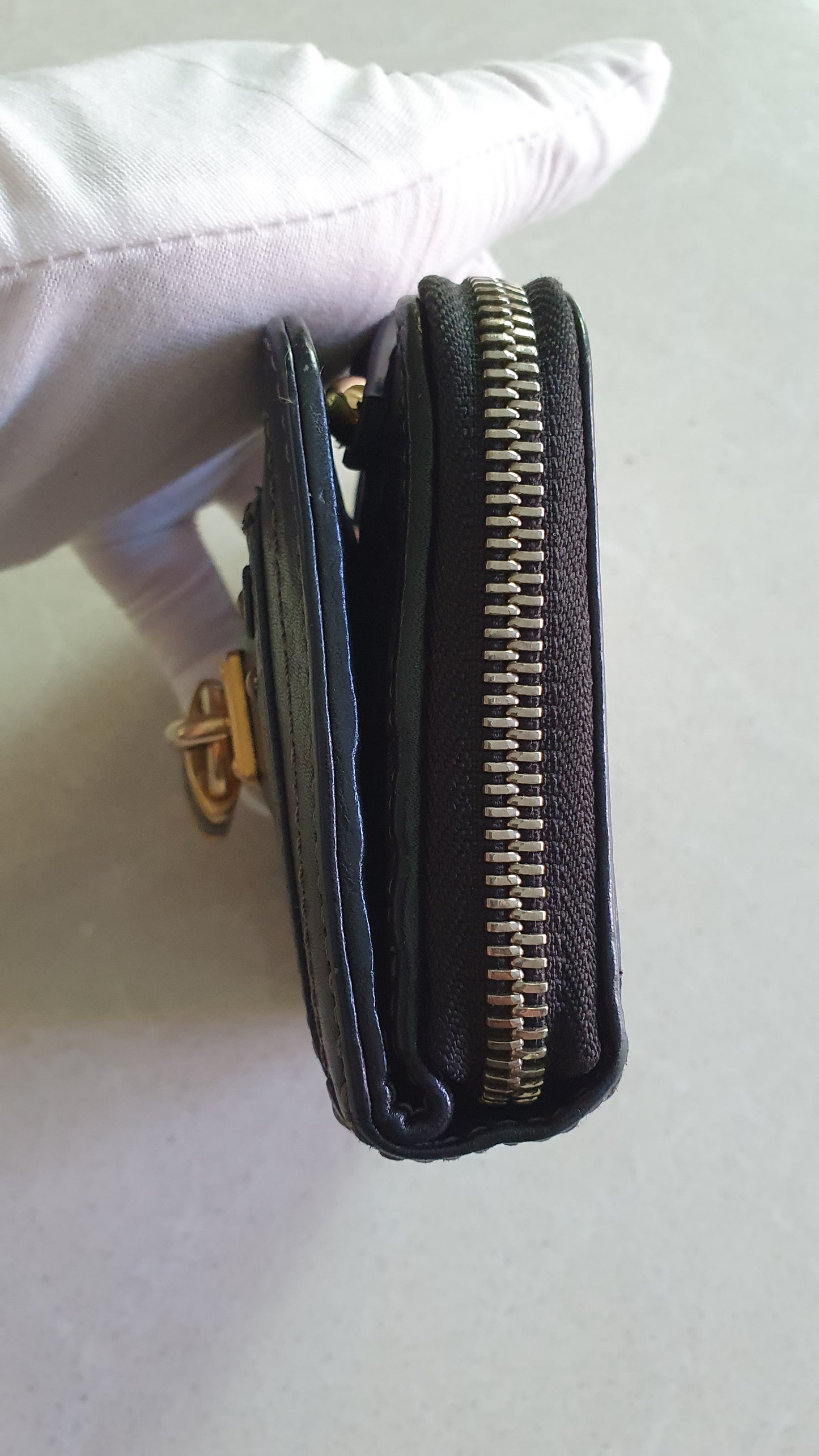 Authentic Chloé Upcycle Small Black Compact Wallet with Single Handle