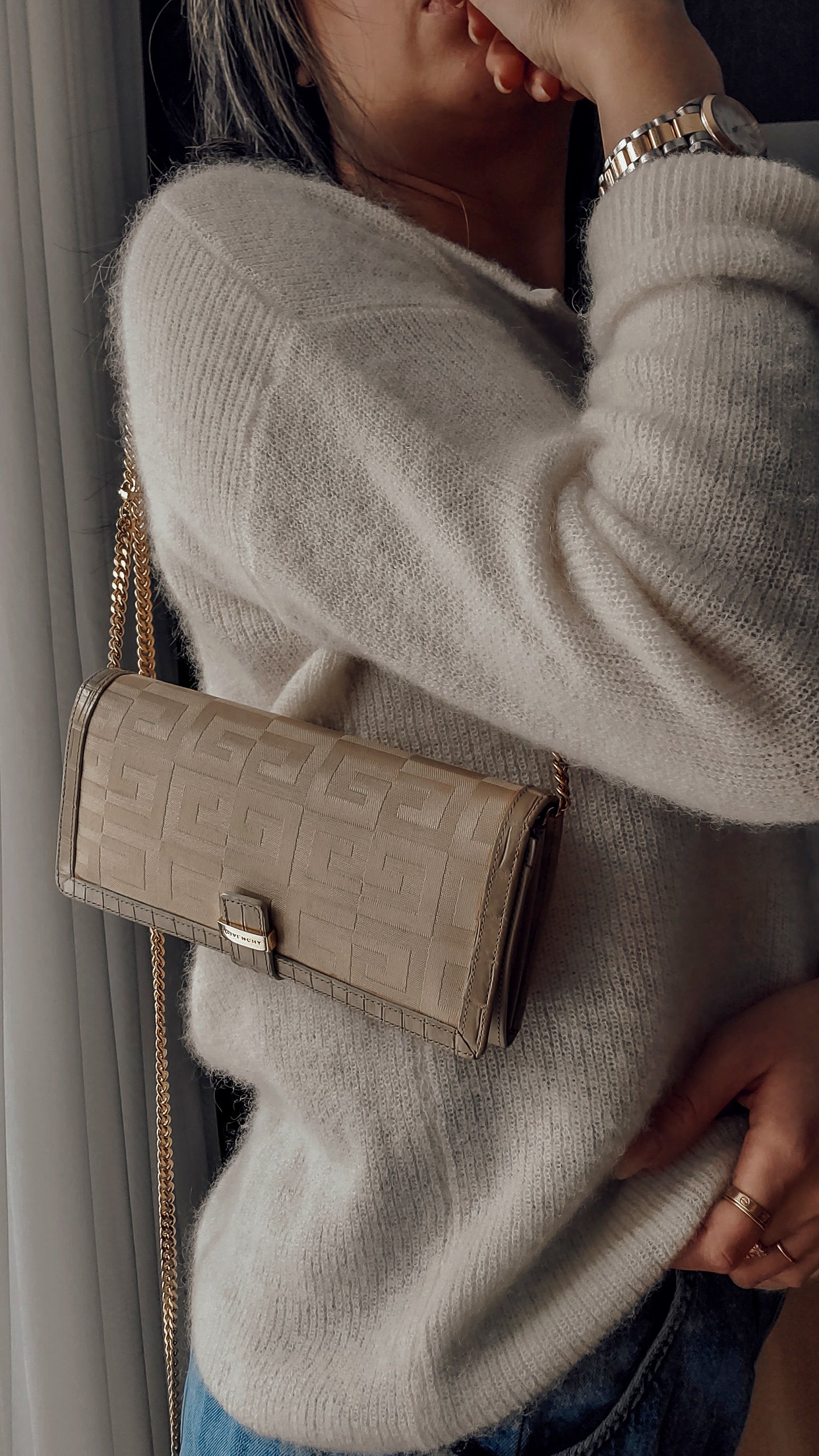 Authentic Givenchy Upcycle Long Beige Wallet on Chain