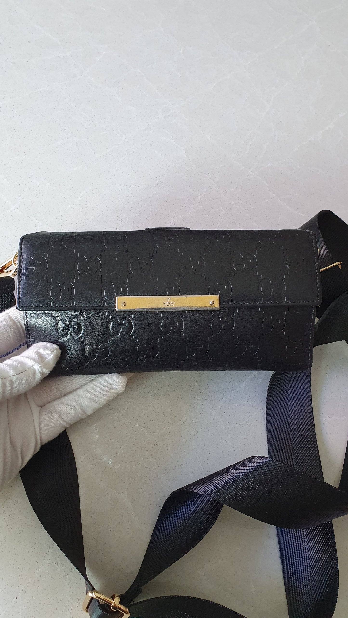 Authentic Gucci Upcycle Long Black Leather Wallet with Strap