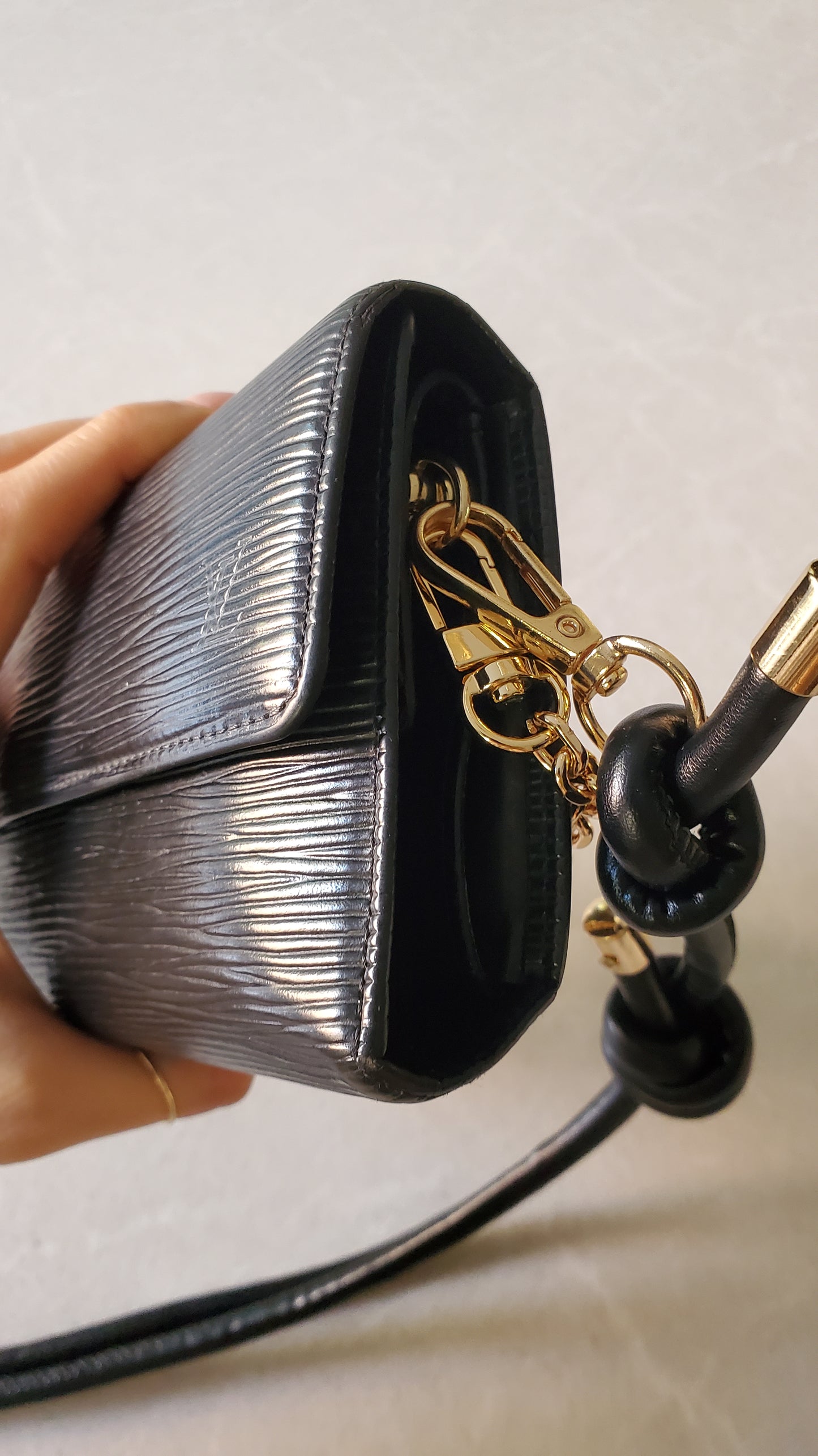 Authentic Louis Vuitton Upcycle Long Black Epi Wallet on Strap & Chain