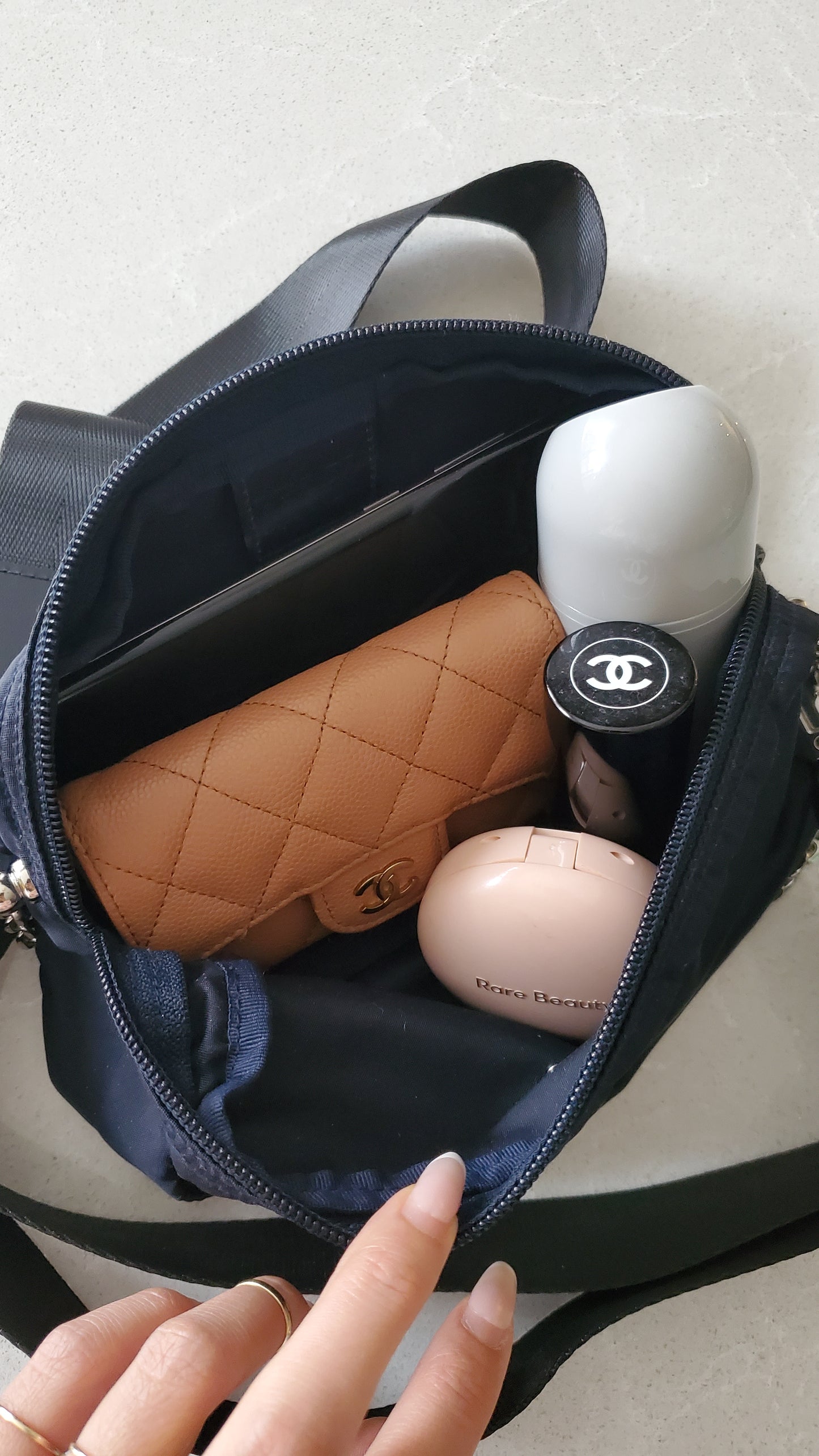 Authentic Prada Upcycle (Dark Navy) Nylon Pouch on Chain & Strap