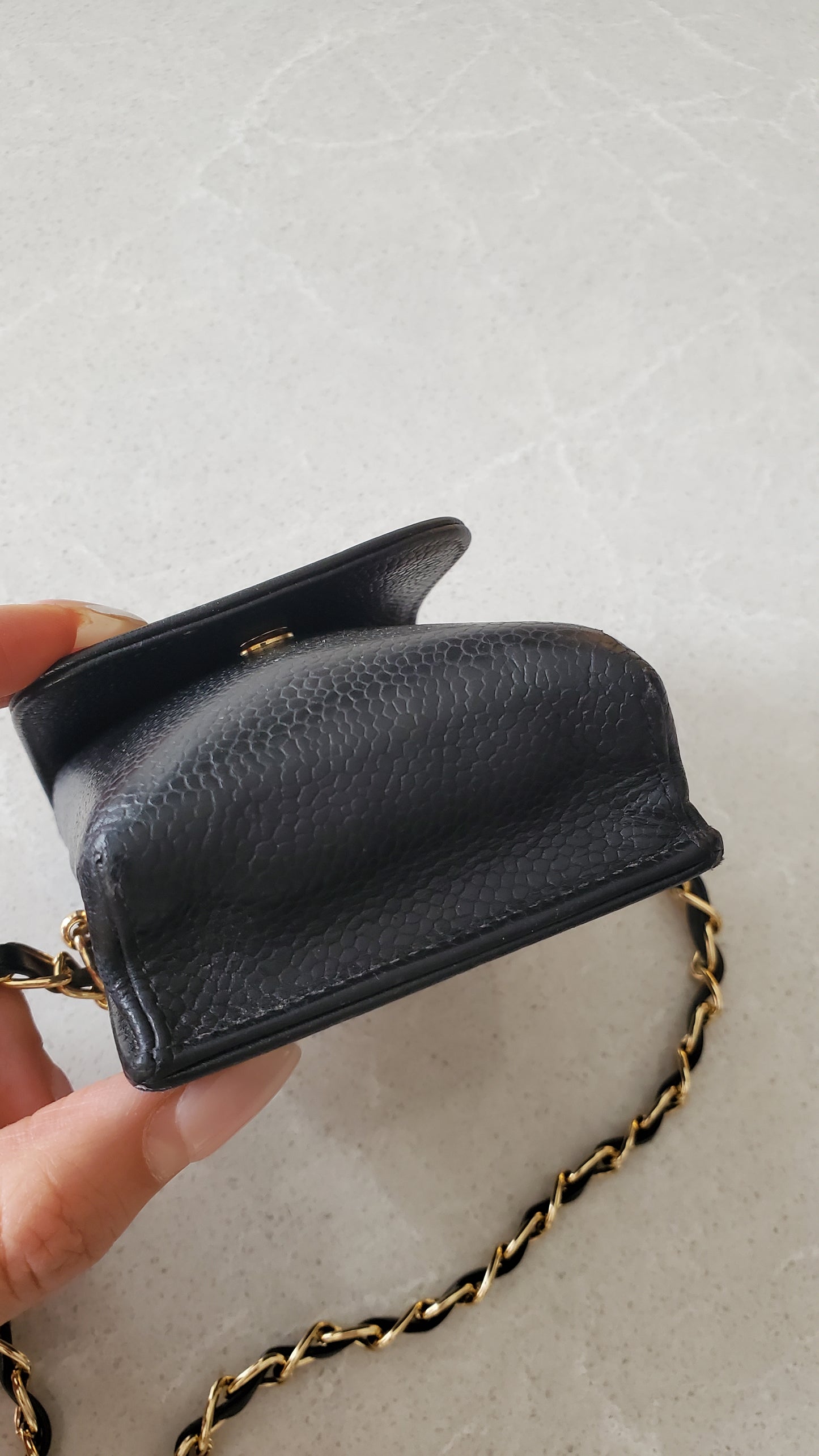 Authentic Vintage Chanel Upcycle Versatile Black Caviar Small Pouch on Chain (2 chains option)