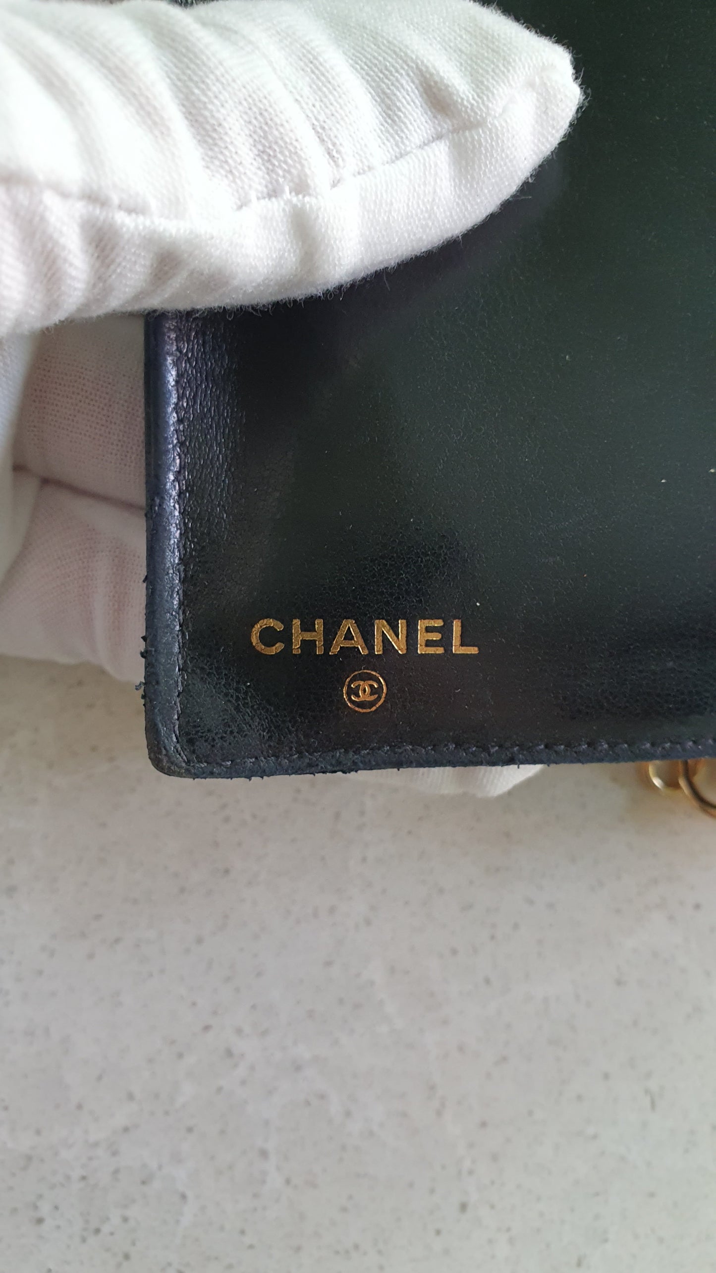Authentic Chanel Upcycle Small Black Leather Wallet with Strap and Chain