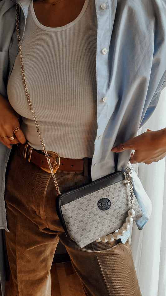 Authentic Vintage Gucci Upcycle Navy Purse on Chains (with pearls)