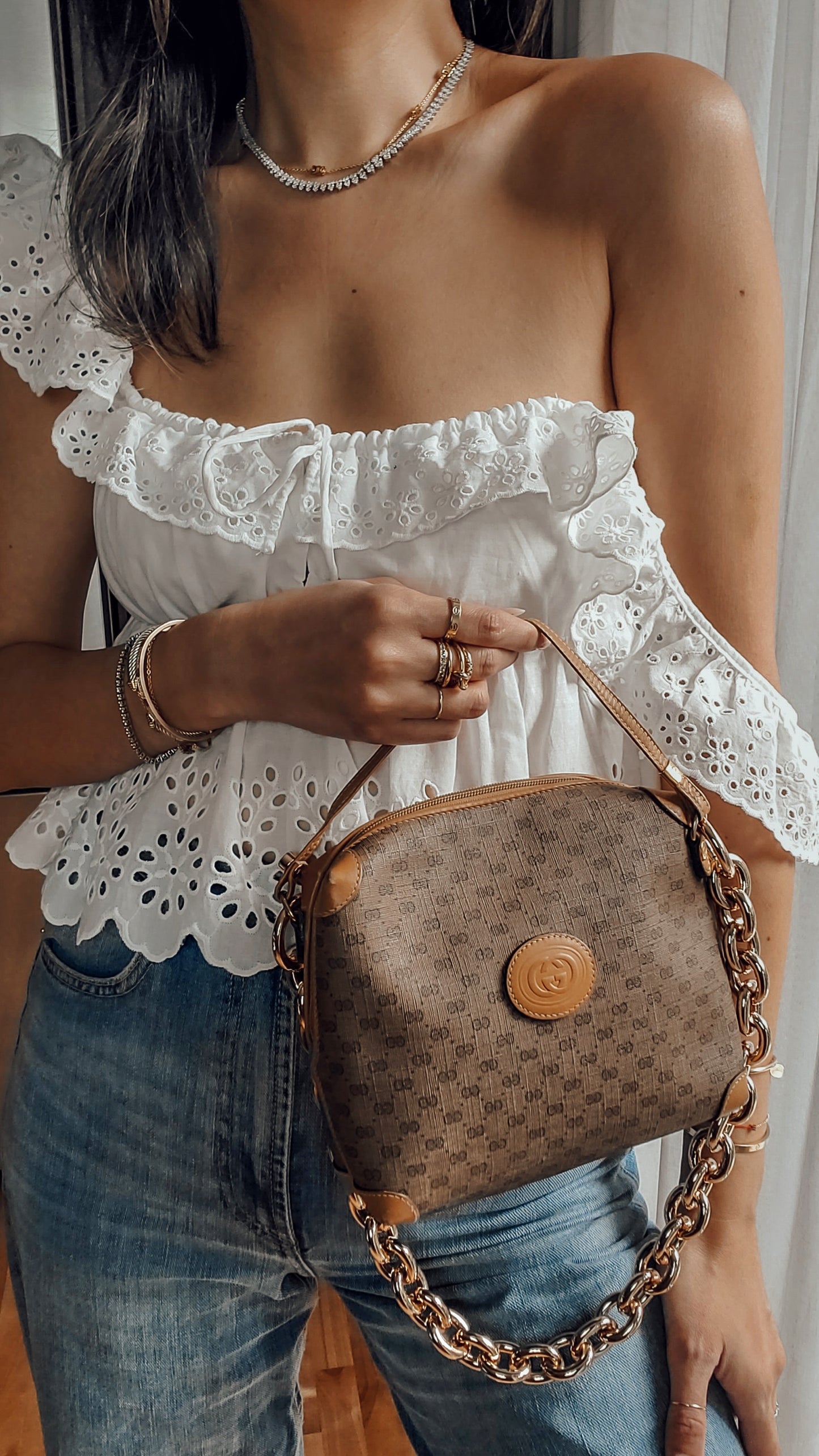 Authentic Vintage Gucci Upcycle Tan Bag (with thick shoulder chain)
