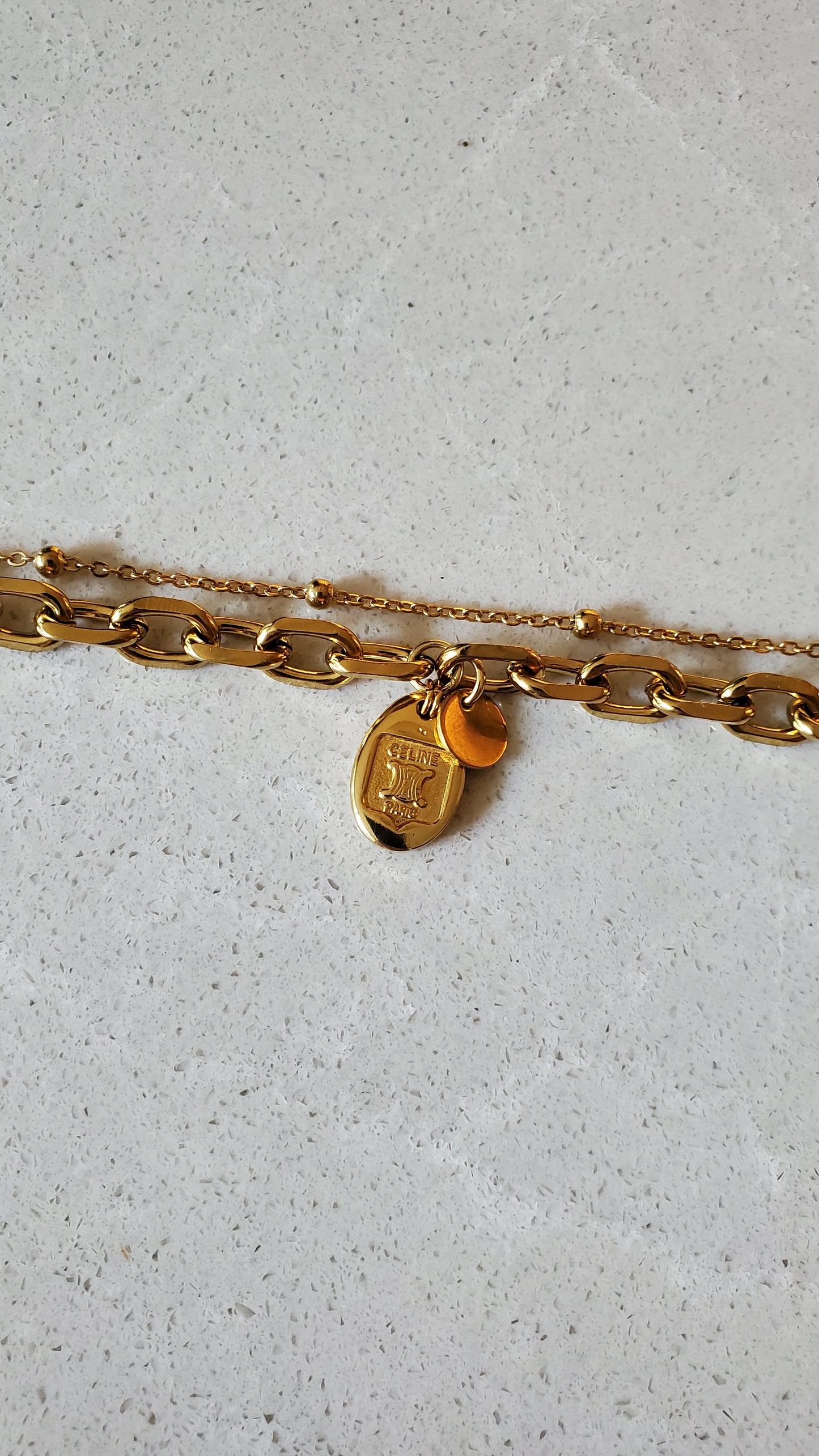 Authentic Vintage Celine Upcycle Gold Beads Layers Necklace