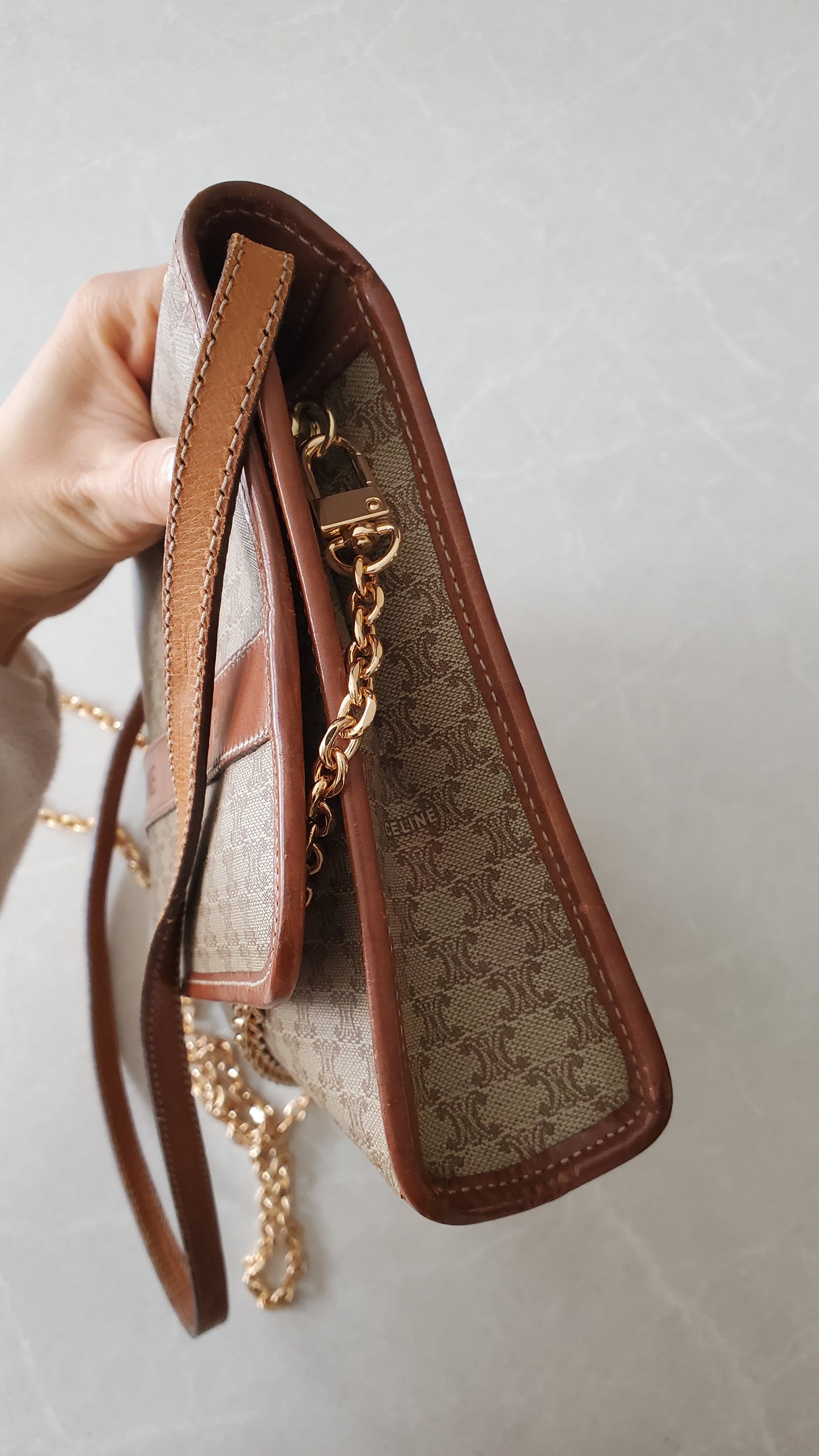 Authentic Vintage Celine (2/2) Upcycle Purse with Strap & Chain