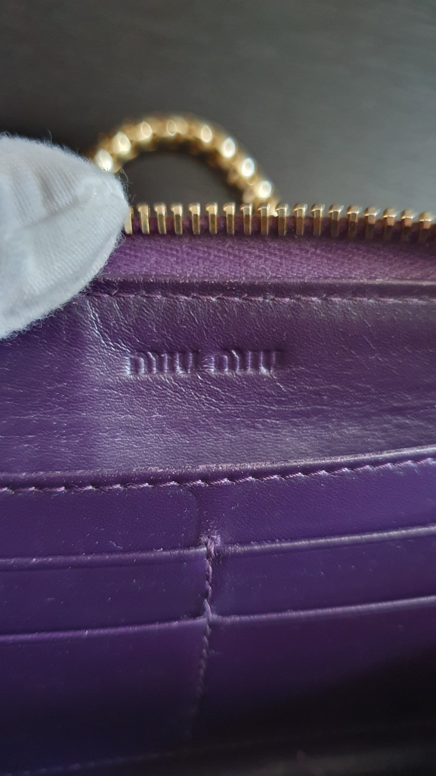 Authentic Miu Miu Upcycle Long Zip Patent Wallet with Chains