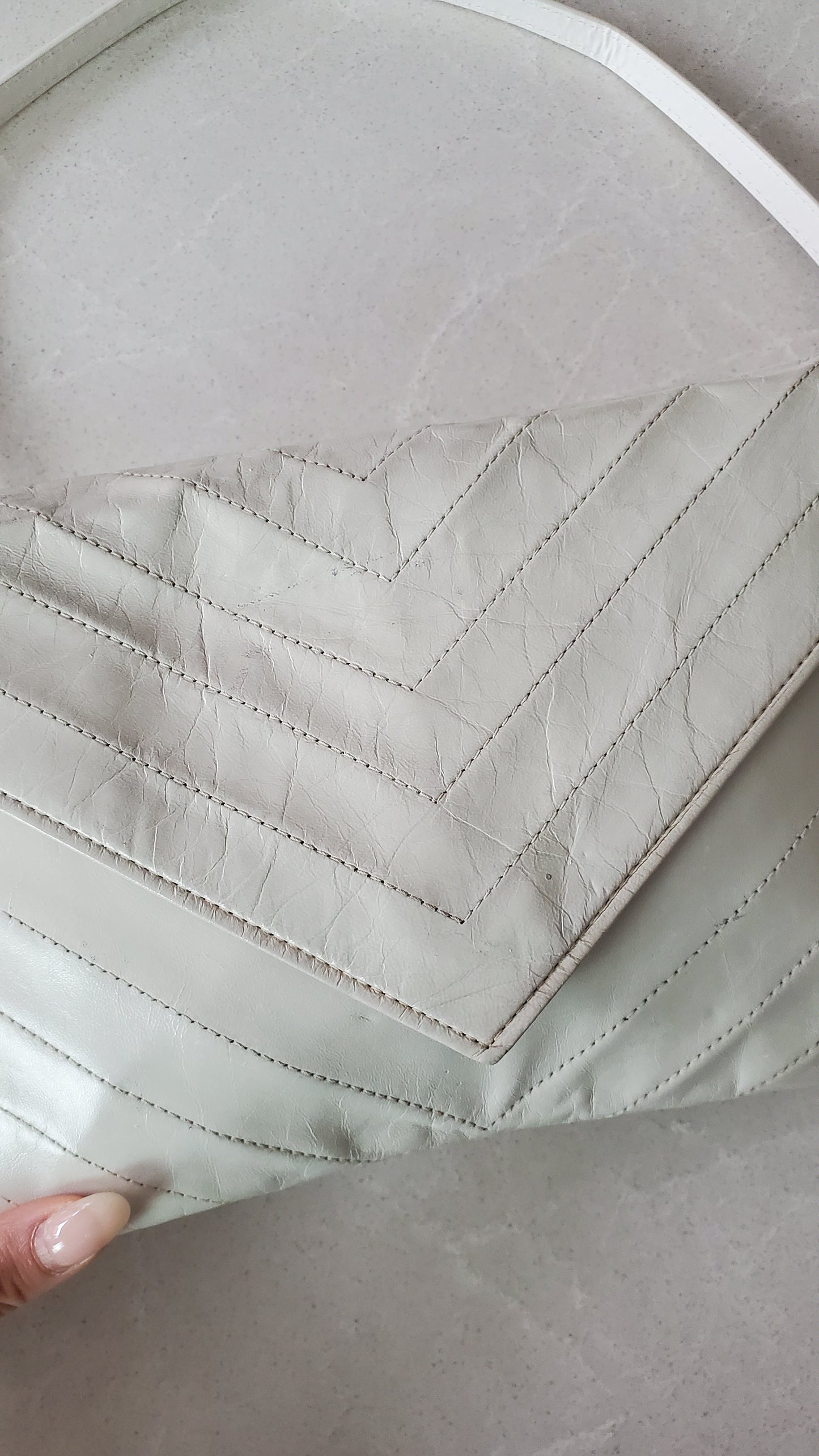 Authentic Vintage YSL Yves Saint Laurent Upcycle White Leather Multi Compartments Purse with Straps