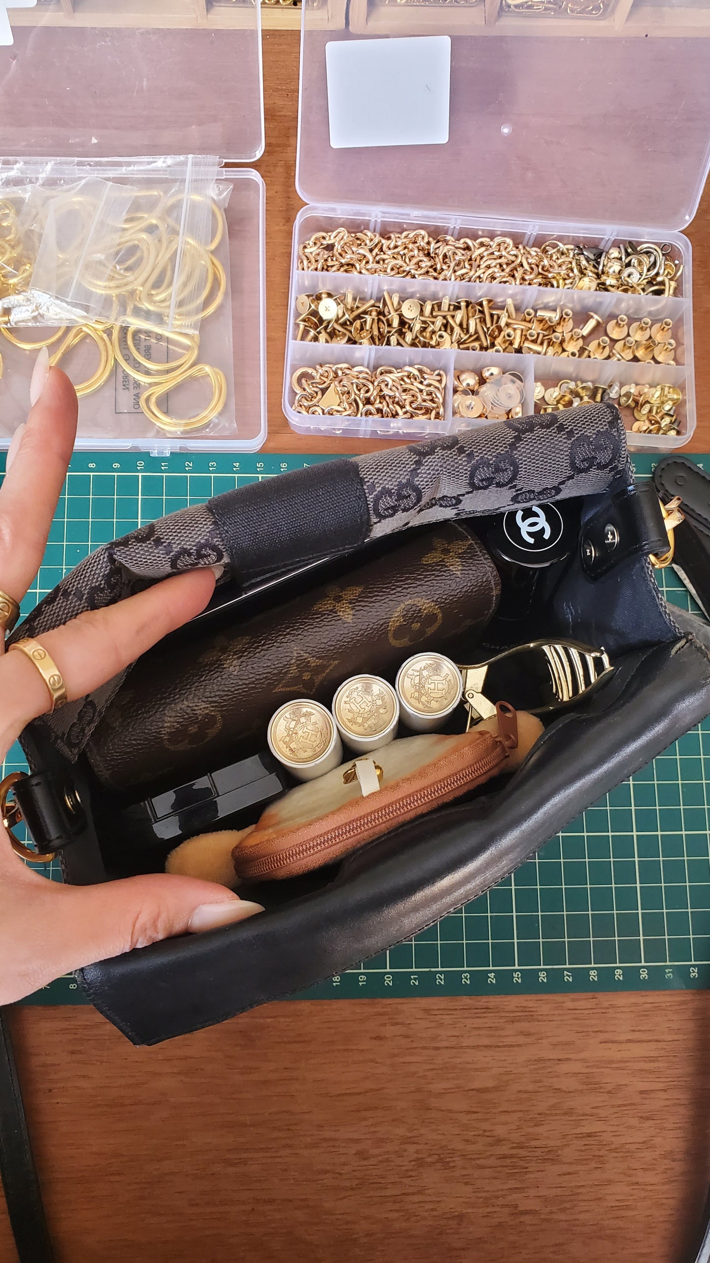 Authentic Gucci Upcycle Black Monogram Purse with Strap