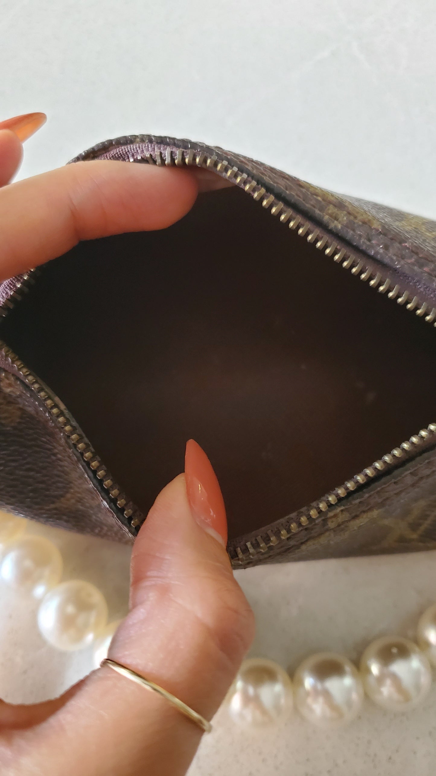 Authentic Vintage Louis Vuitton Upcycle Round Brown Monogram Pouch on Chain & Strap
