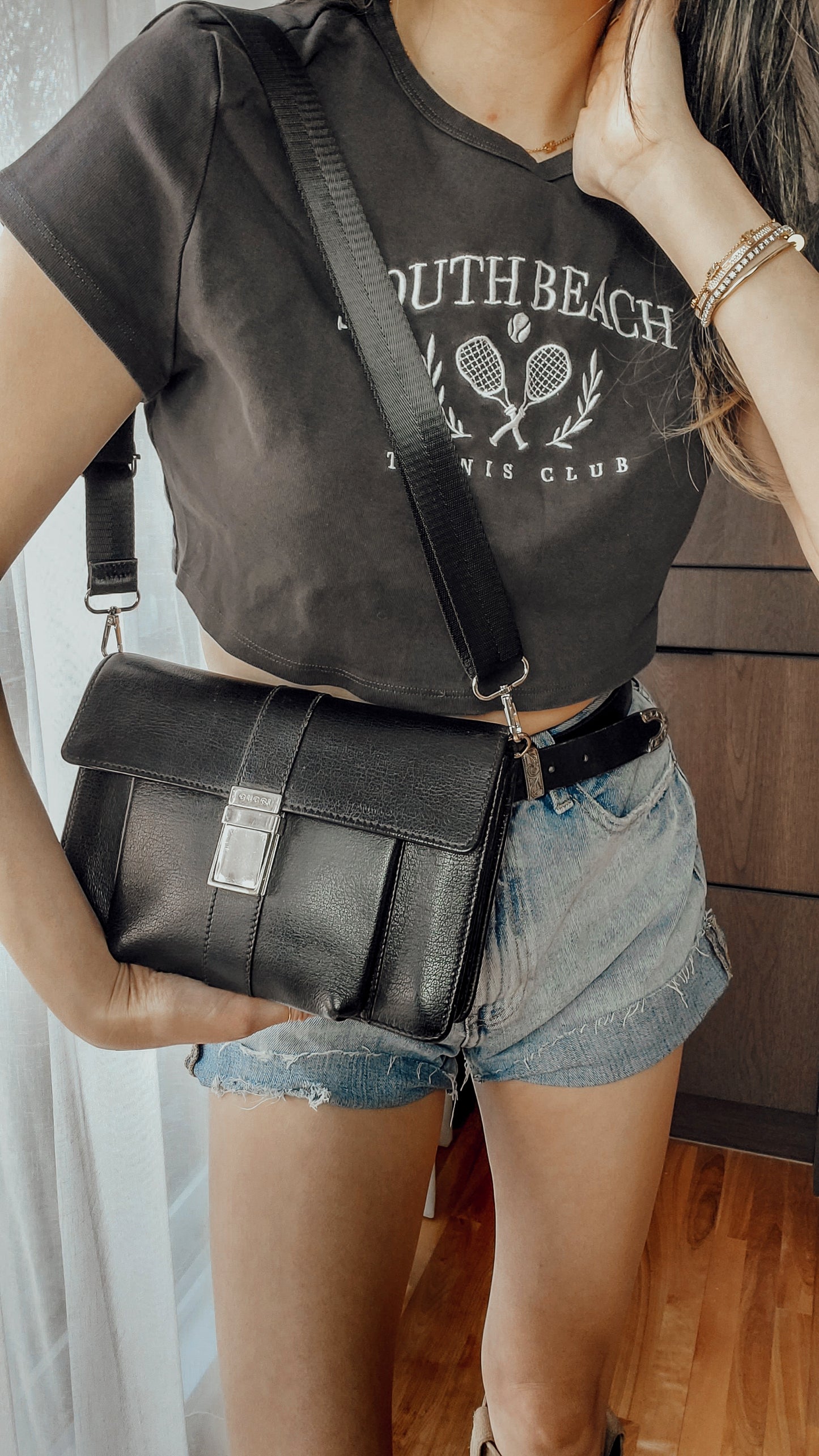 Authentic Gucci Upcycle Black Leather Purse with Strap