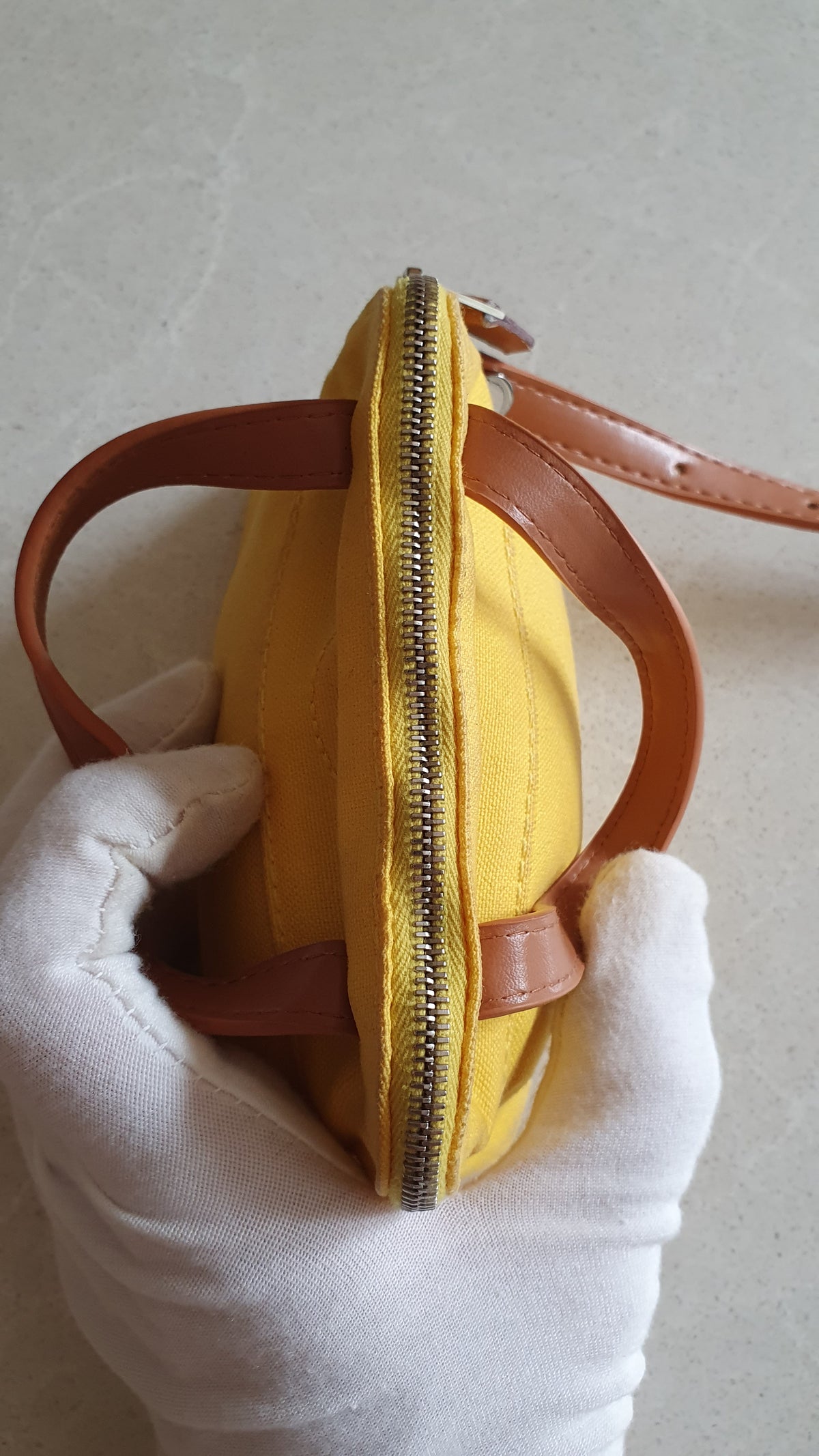 Authentic Hermès Upcycle Canvas Small Yellow Pochette with Straps