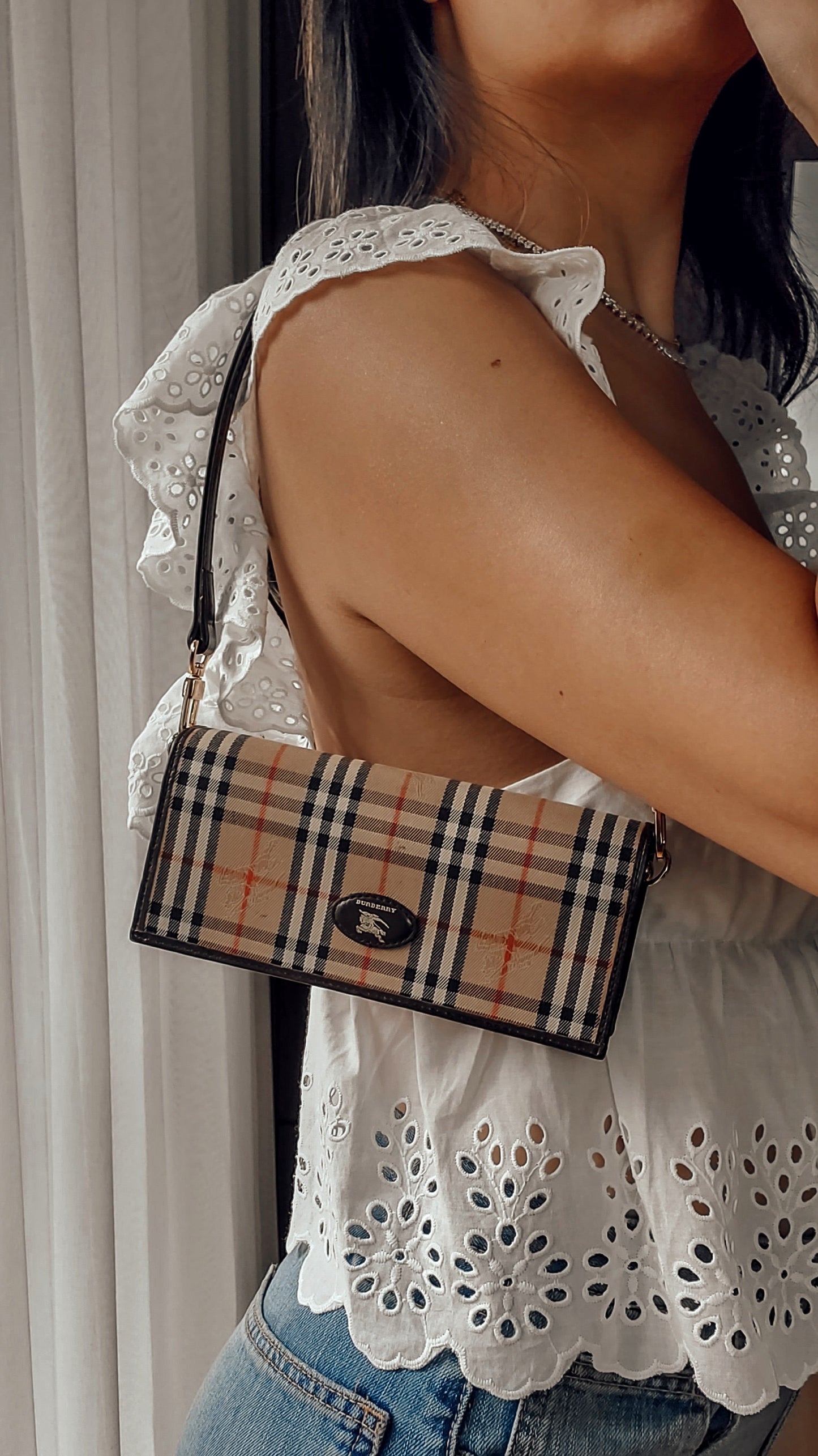 Authentic Burberry Upcycle Flap Wallet with Shoulder Strap
