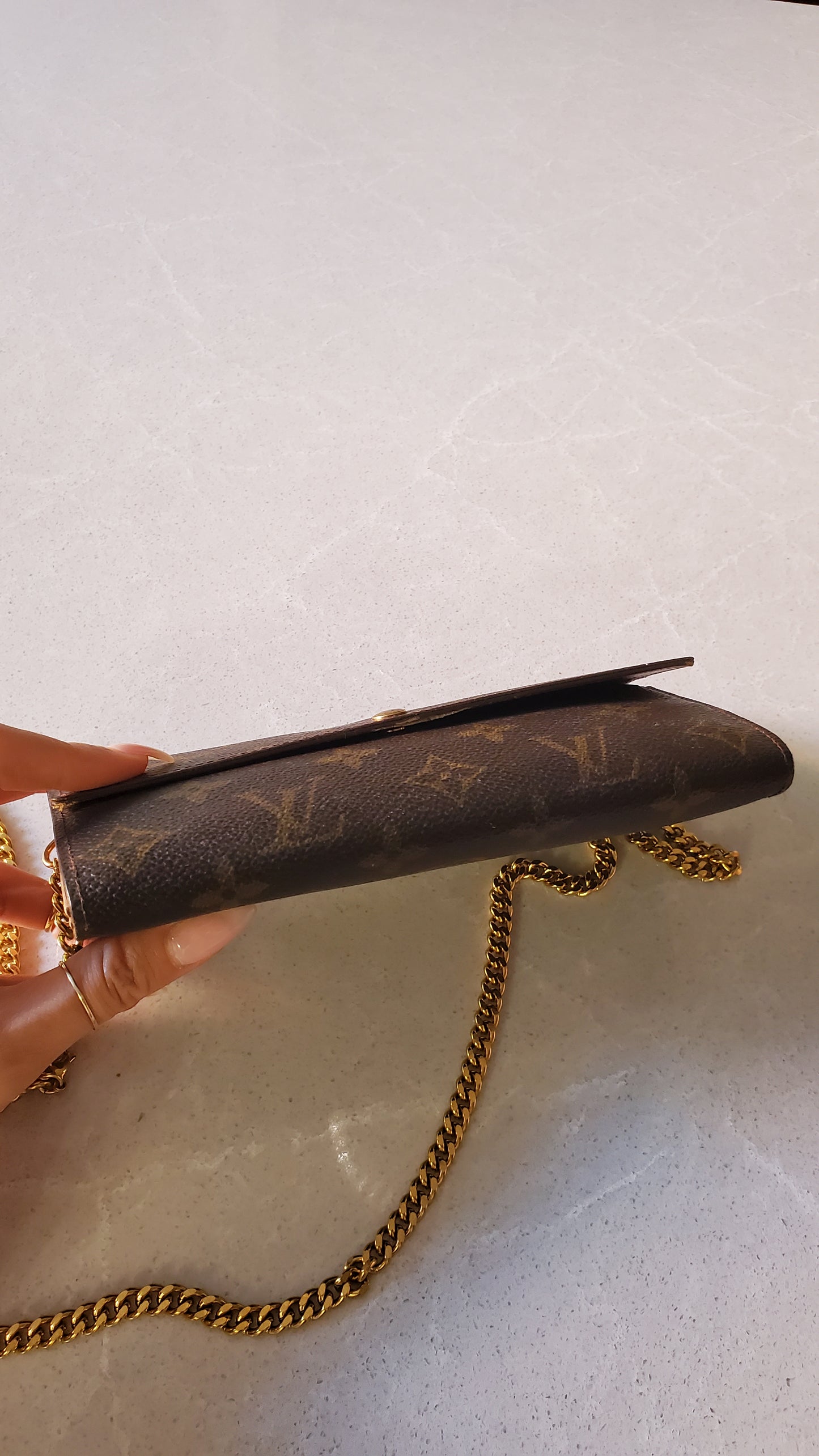 Authentic Louis Vuitton (CA0937) Upcycle Long Brown Wallet on Chain