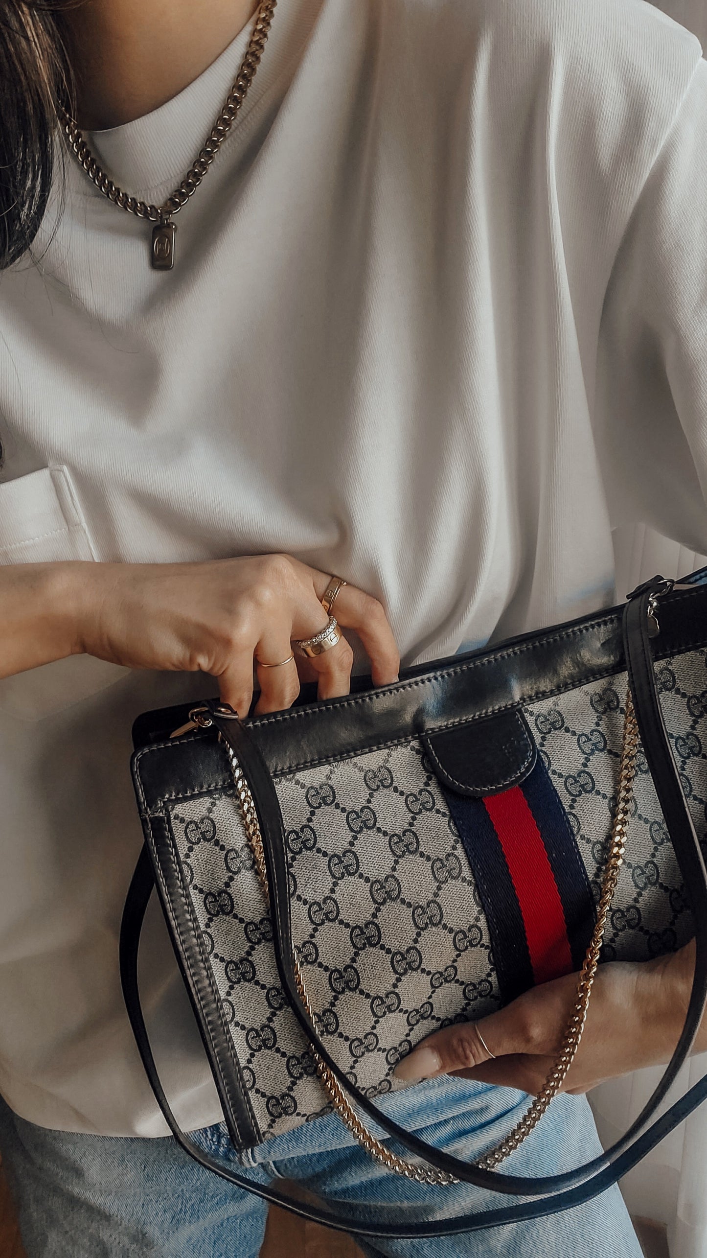 Authentic Vintage Upcycle Gucci Large Bag on Chains (with velcro closing)