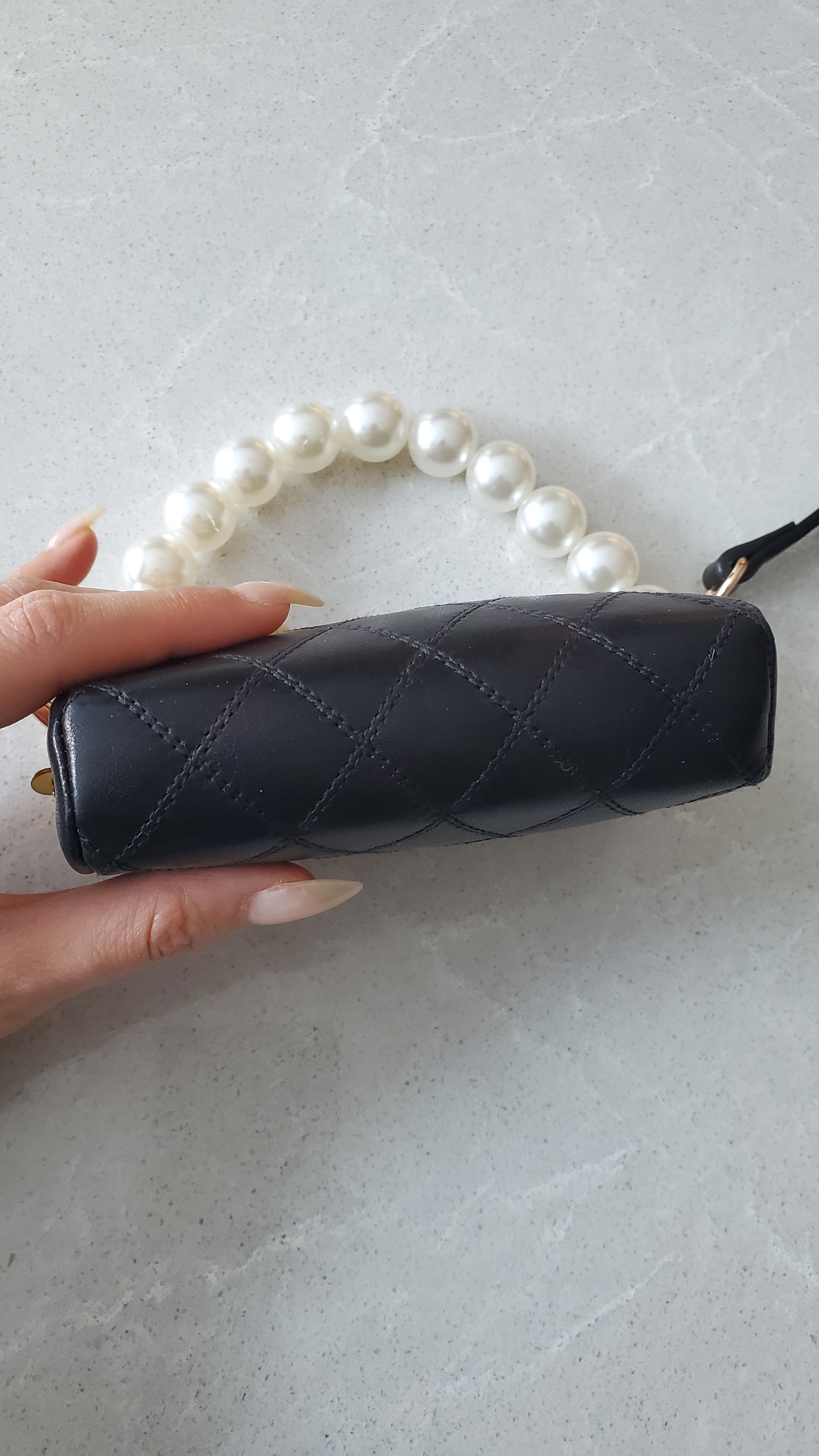 Authentic Chanel Upcycle Black Lambskin Small Pouch with Strap & Chain