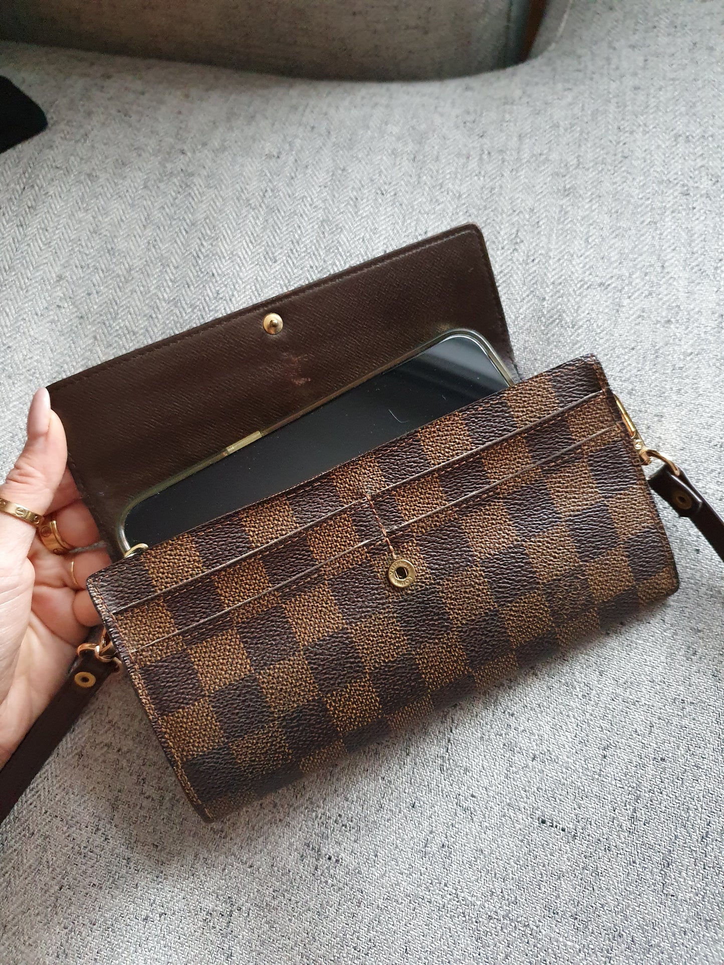 *New Drop* Authentic Louis Vuitton Brown Ebene Upcycle Flap Wallet on Strap