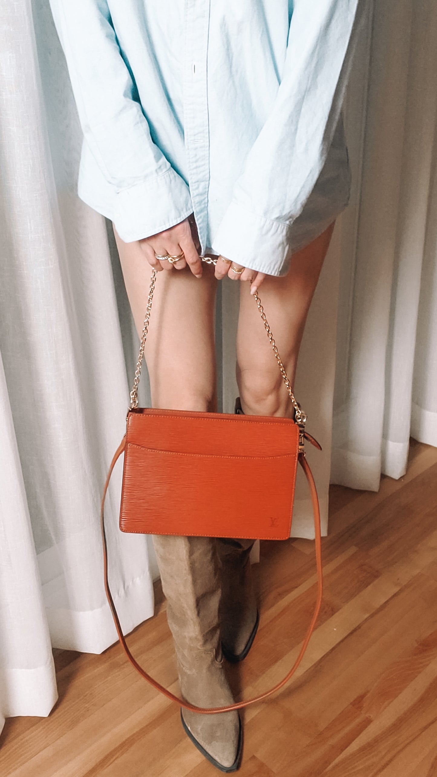 Authentic Louis Vuitton Upcycle Tan Epi Purse with Straps and Chain