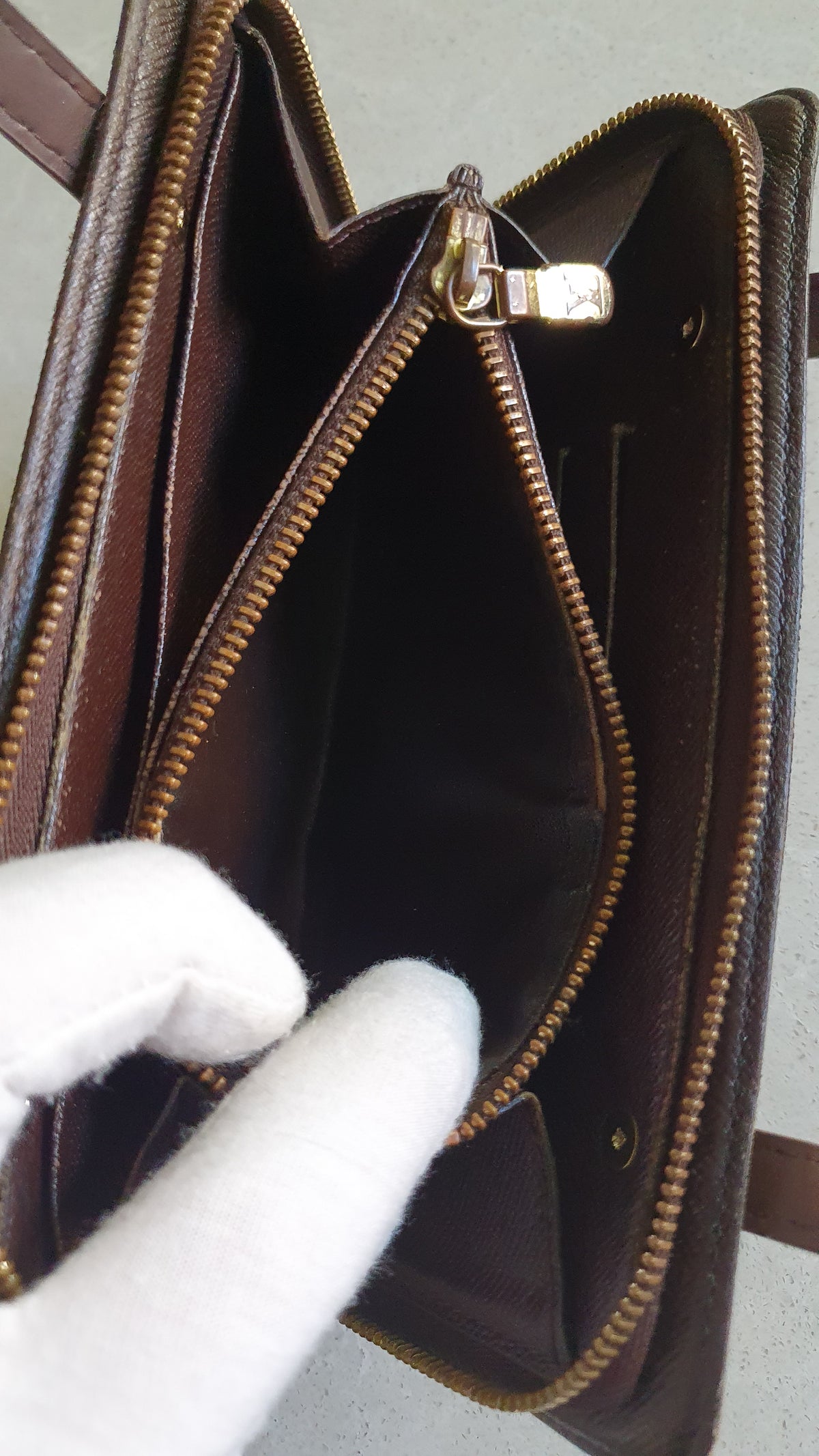 Authentic Vintage Louis Vuitton Upcycle Brown Damier Zip Wallet with Two Handles