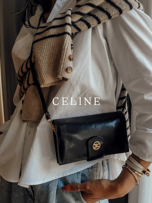 Authentic Vintage Celine Upcycle Long Black Wallet on Strap
