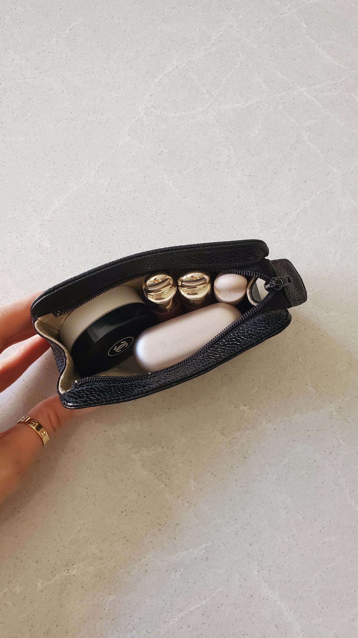 Authentic Chanel Black Caviar Leather Pouch