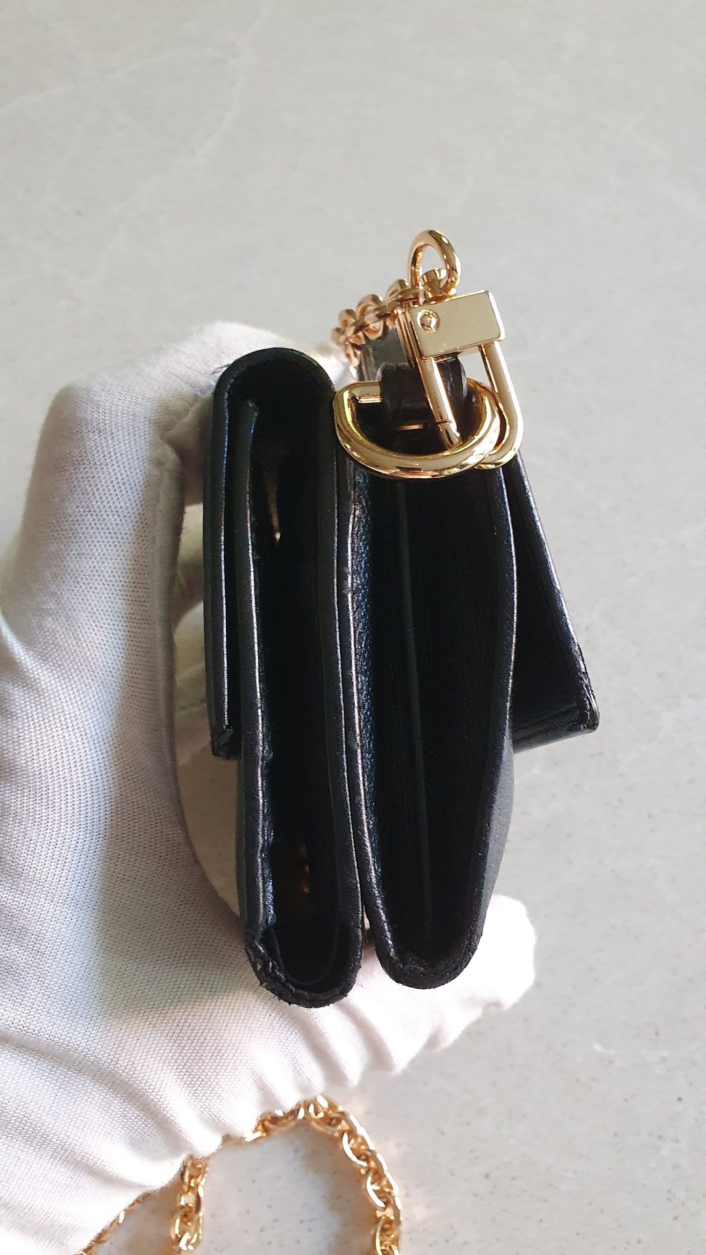 Authentic Chanel Upcycle Small Black Caviar Wallet with Strap and Chain