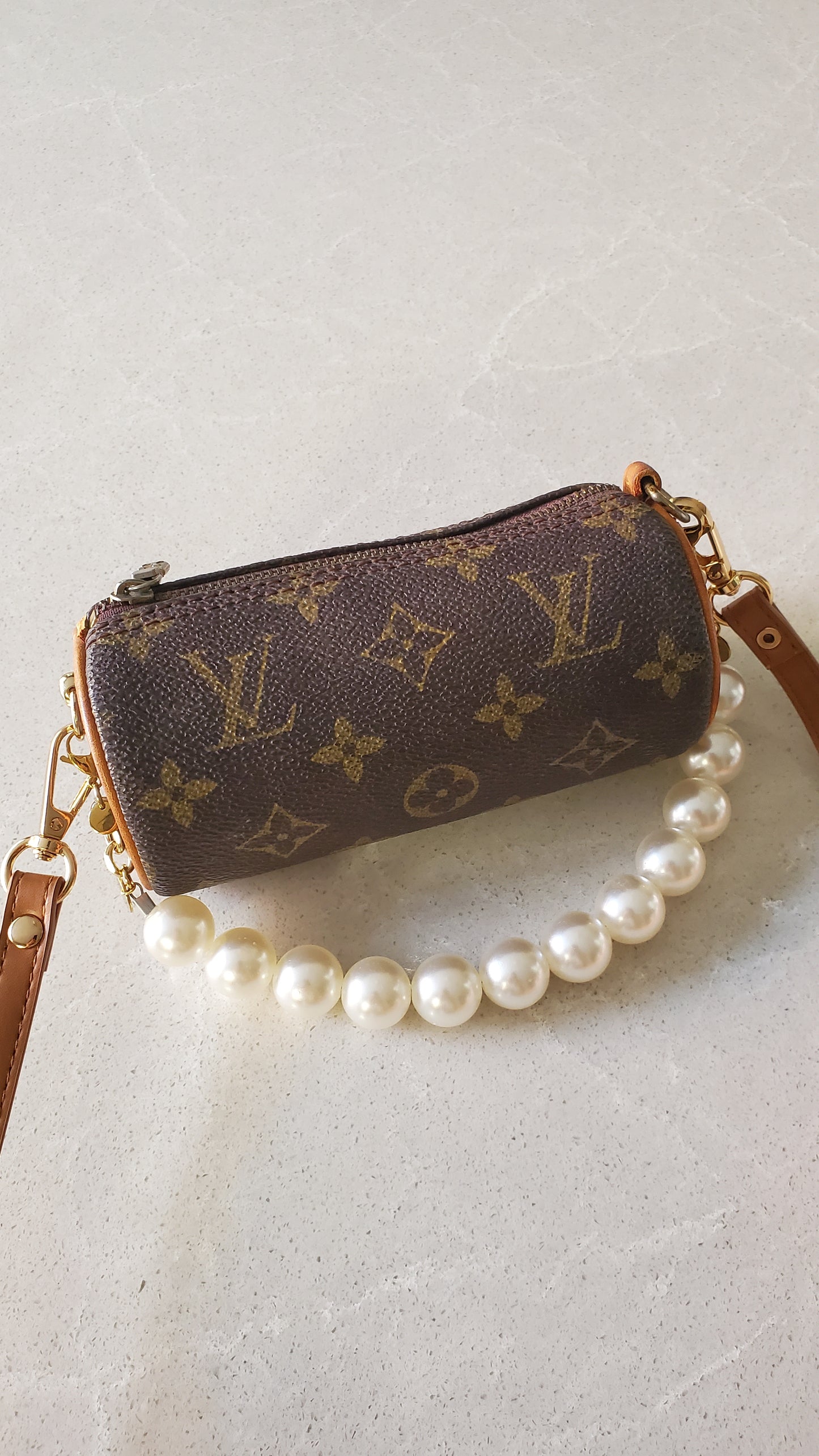 Authentic Vintage Louis Vuitton Upcycle Round Brown Monogram Pouch on Chain & Strap