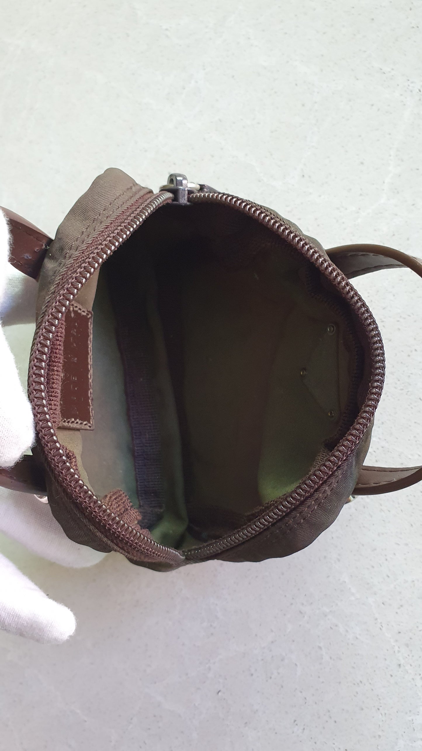 Authentic Prada Upcycle Khaki Mini Pouch with Two Handles