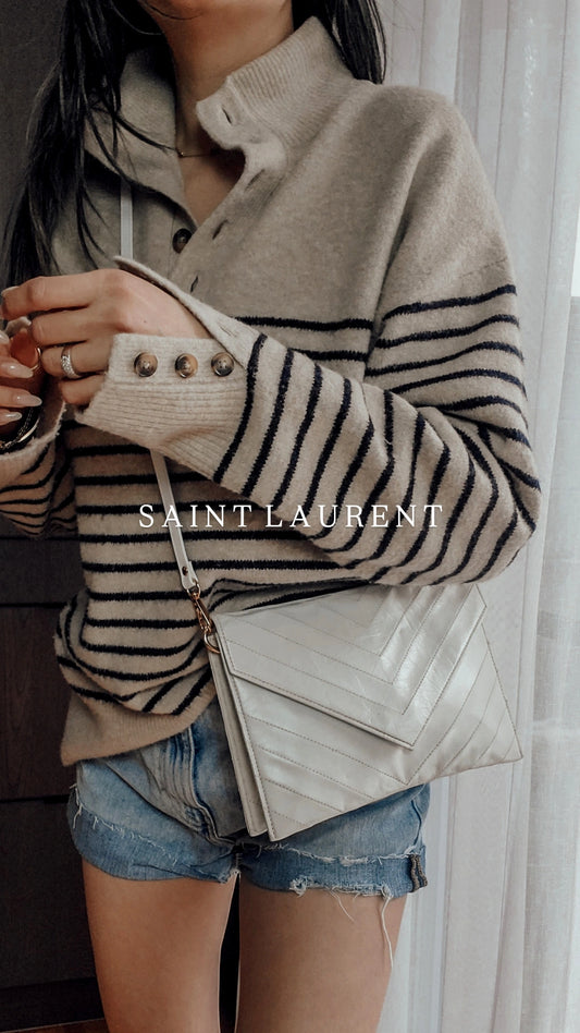 Authentic Vintage YSL Yves Saint Laurent Upcycle White Leather Multi Compartments Purse with Straps