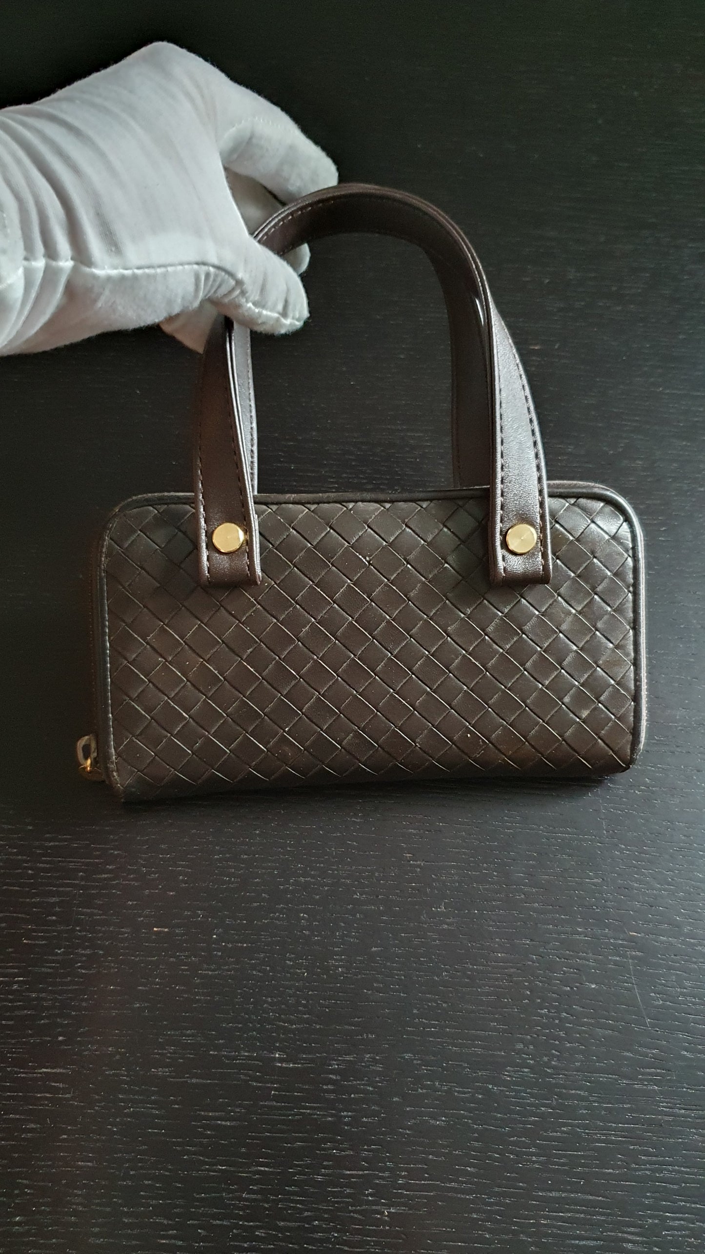 Authentic Bottega Veneta Upcycle Brown Zip Wallet with Two Handles