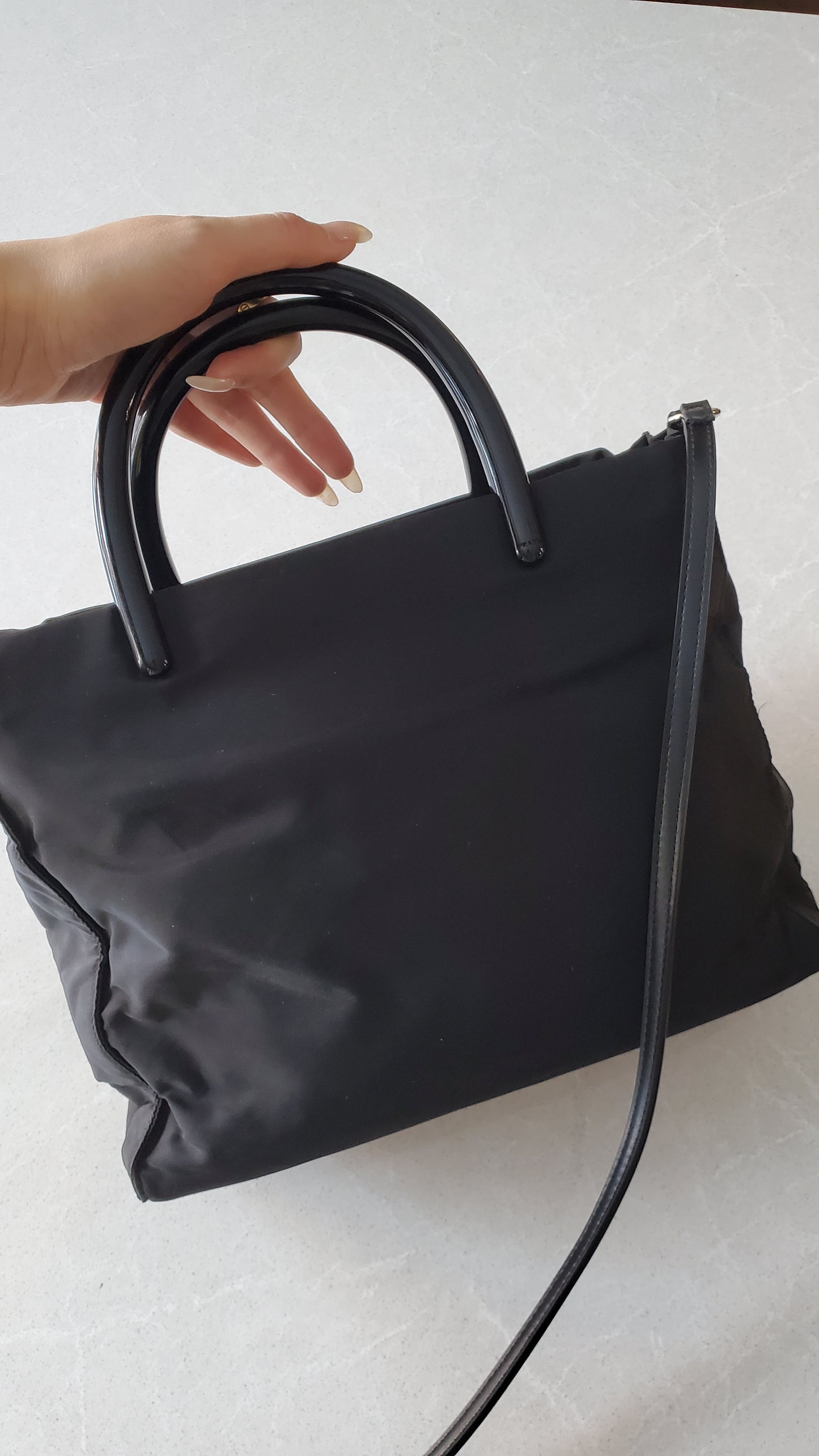 Authentic Prada Upcycle Black Nylon Tote Bag with Strap