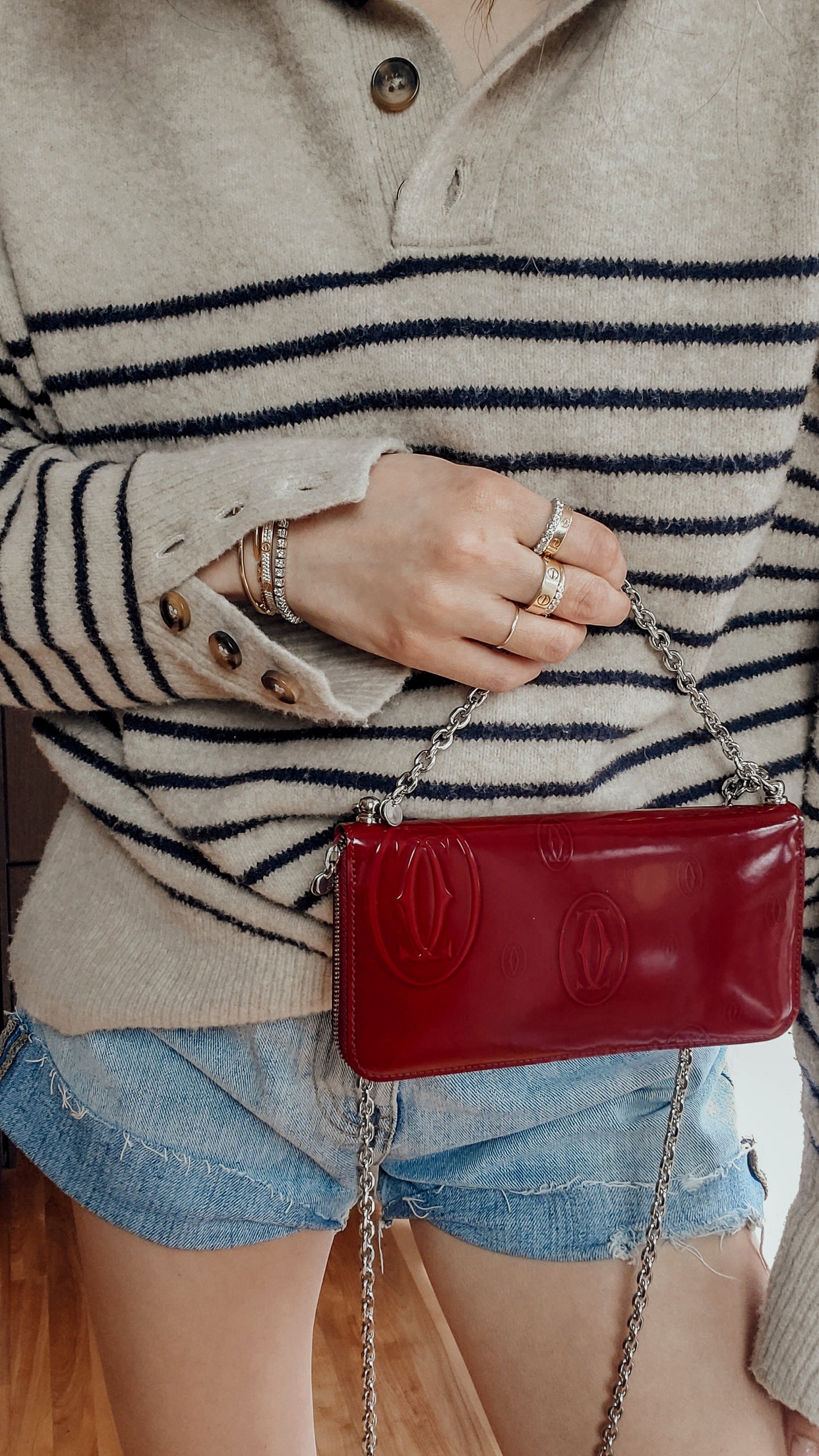 Authentic Vintage Cartier Upcycle Long Zip Wallet with Chains