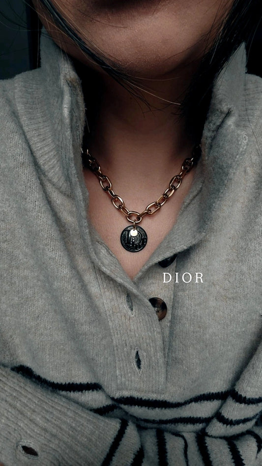 Authentic Vintage Christian Dior Button Upcycle Gold Chunky Necklace