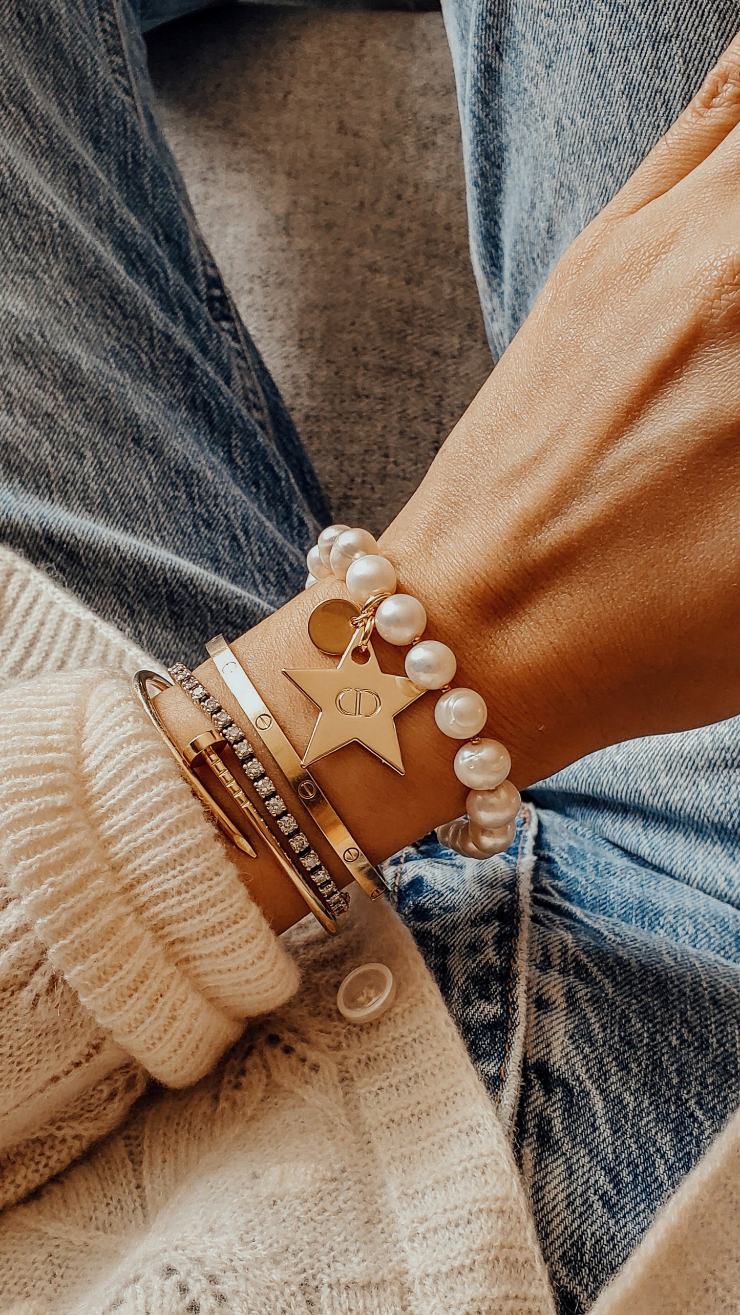 Authentic Dior (Star) Upcycle Handmade Real Freshwater Pearl Bracelet