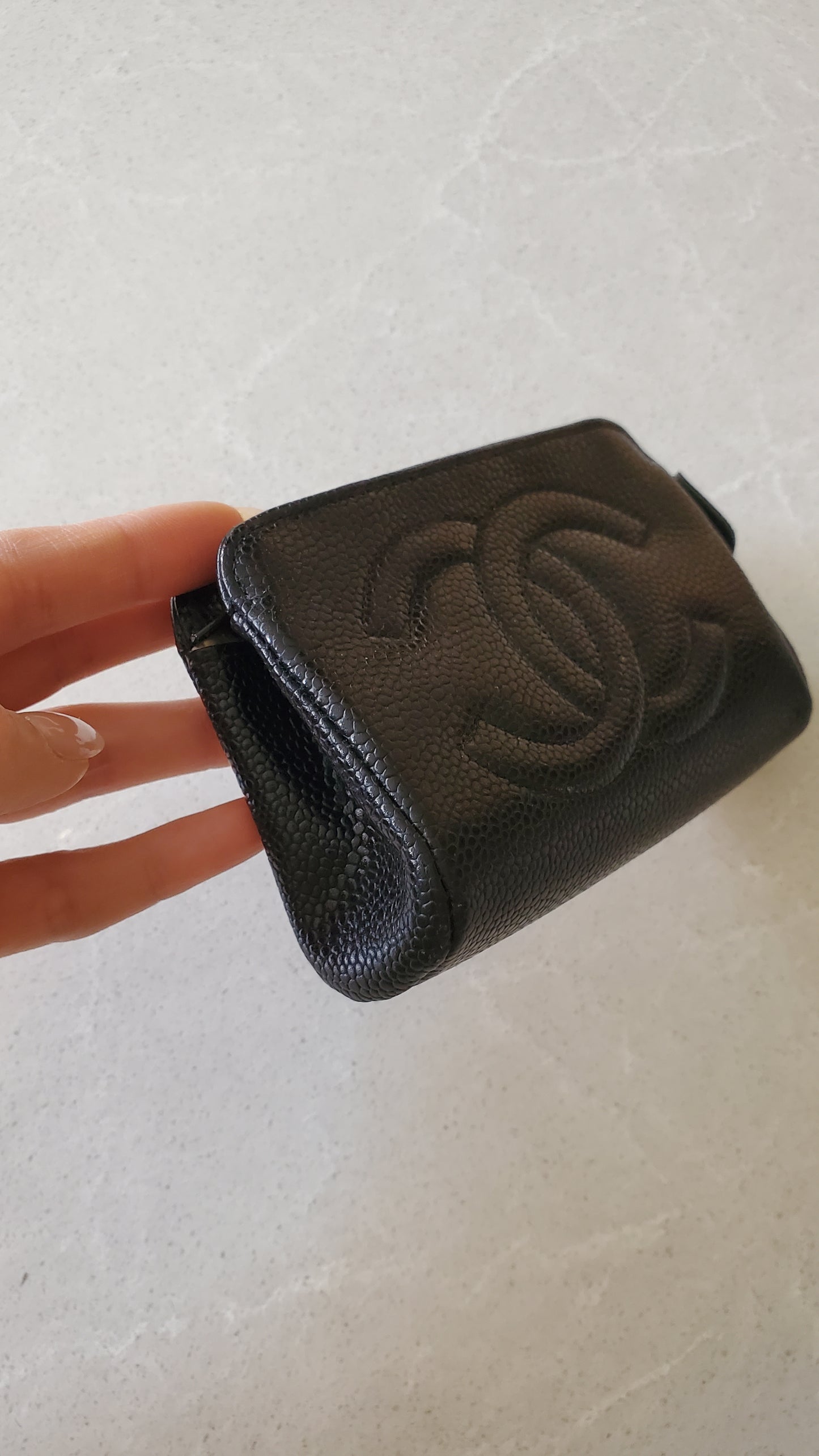 Authentic Chanel Black Caviar Leather Pouch