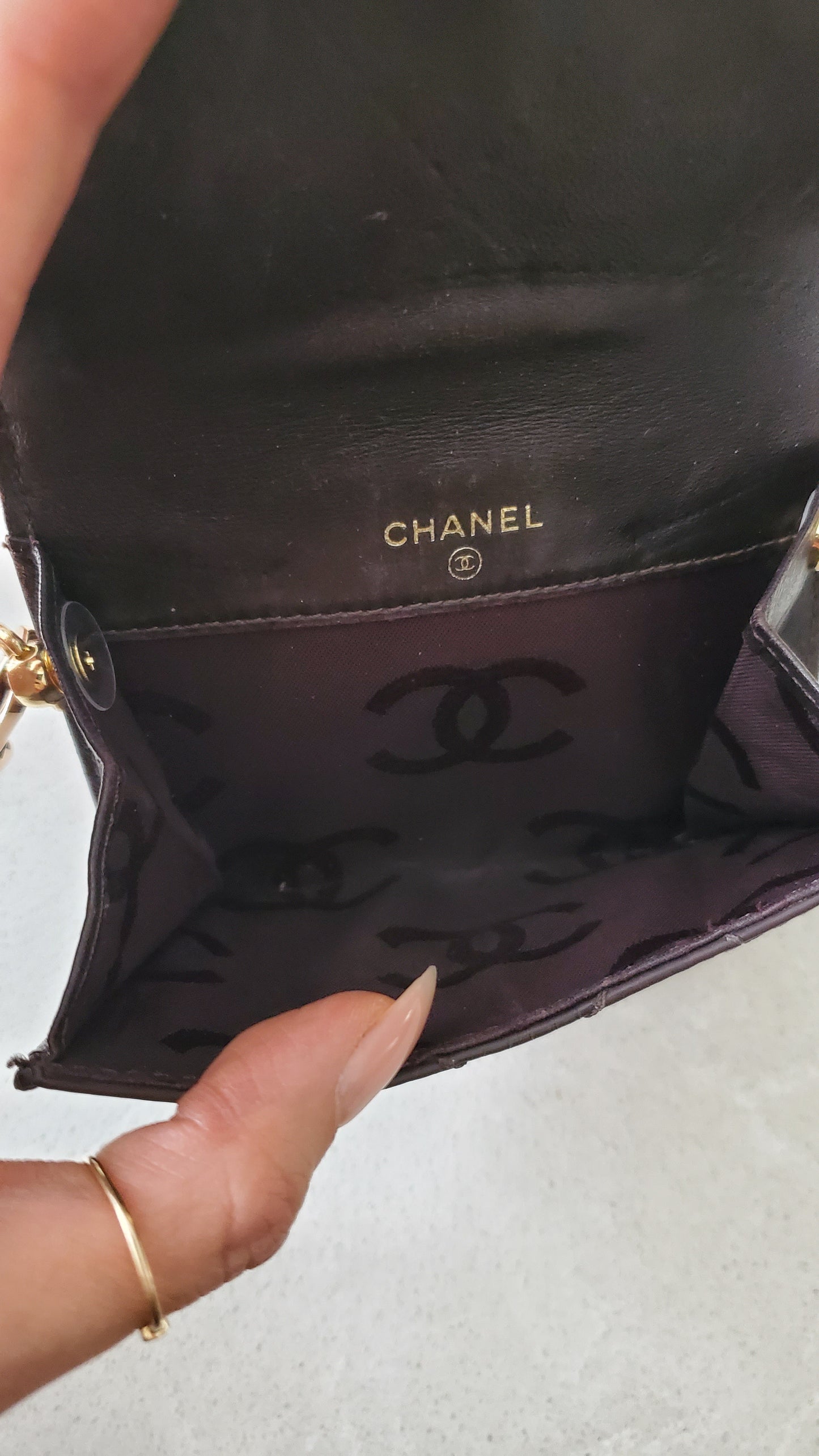 Authentic Vintage Chanel Upcycle (Brown) Small Shoulder Wallet with Strap