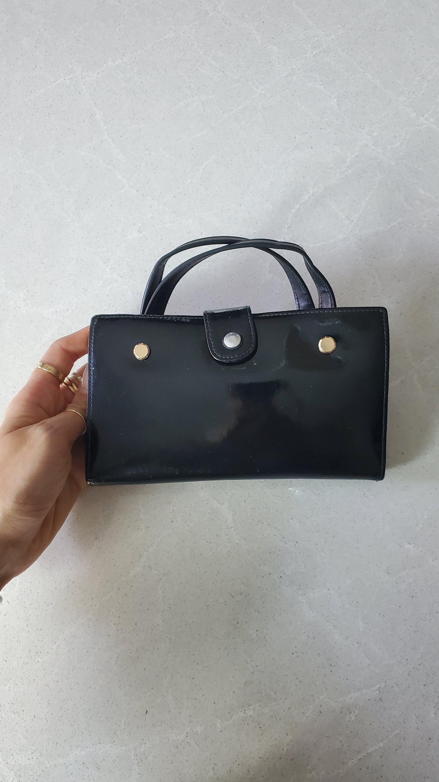 Authentic Chanel Upcycle Black Patent Wallet with Handle Straps