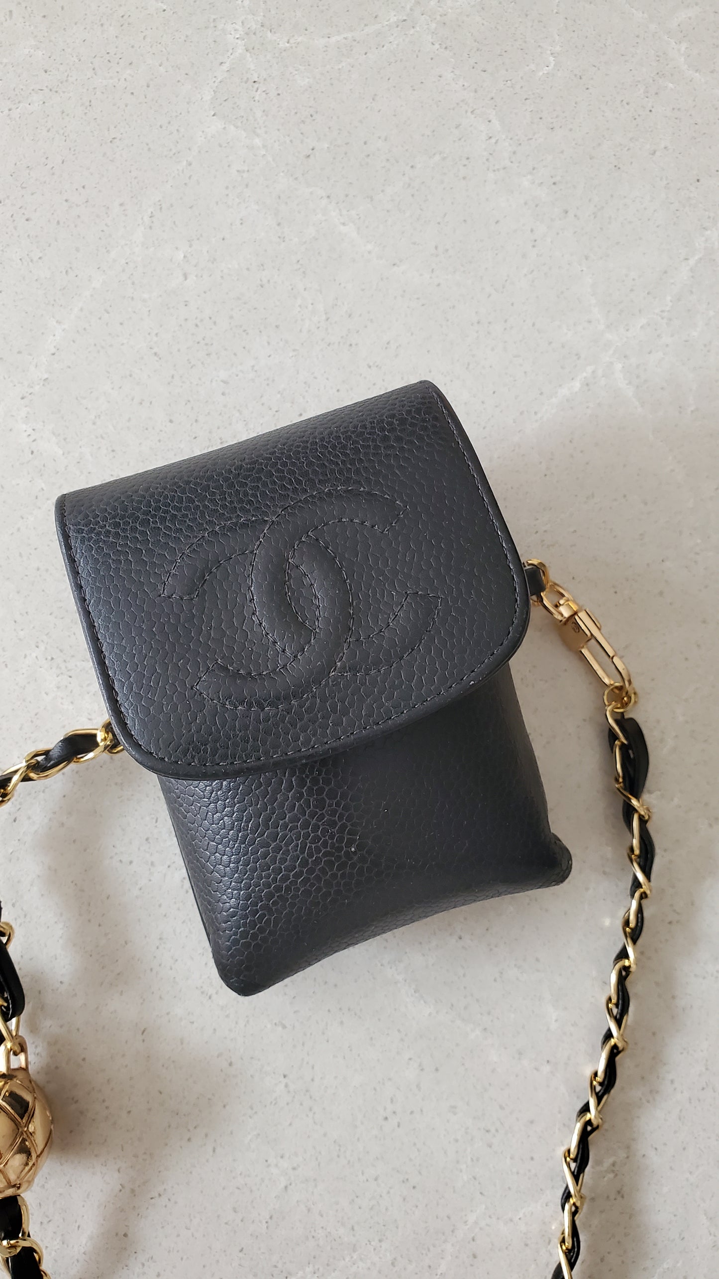Authentic Vintage Chanel Upcycle Versatile Black Caviar Small Pouch on Chain (2 chains option)