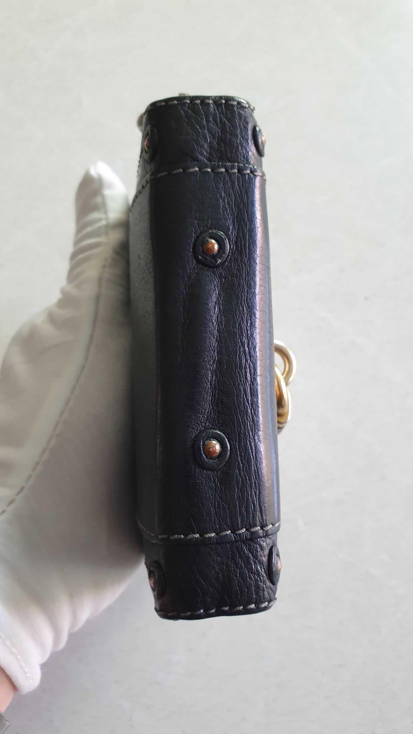 Authentic Chloé Upcycle Small Black Compact Wallet with Single Handle