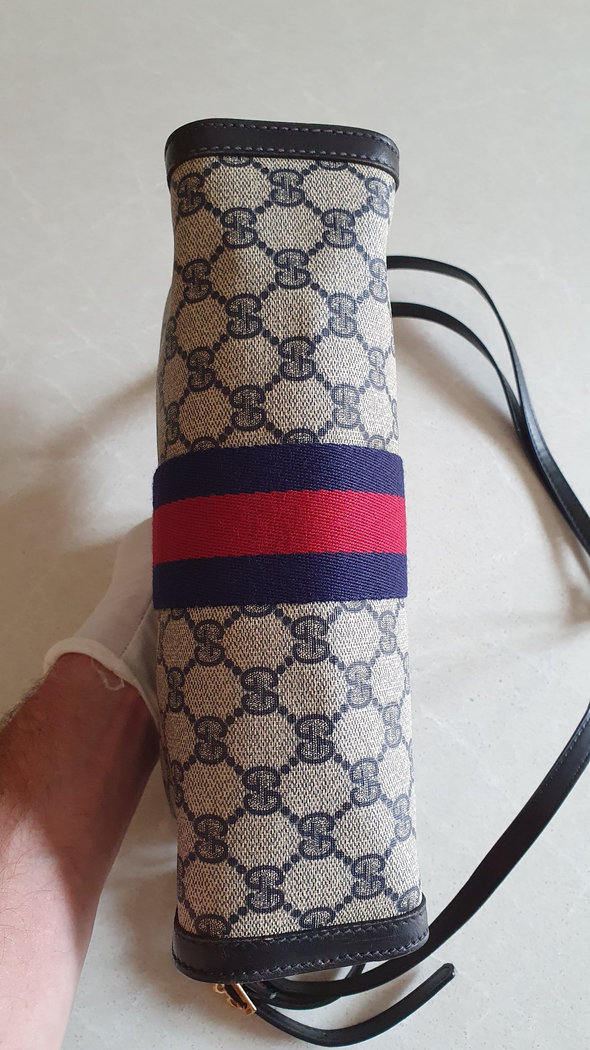 Authentic Vintage Gucci Upcycle Dark Navy Purse (with velcro closing) with Straps and Chain