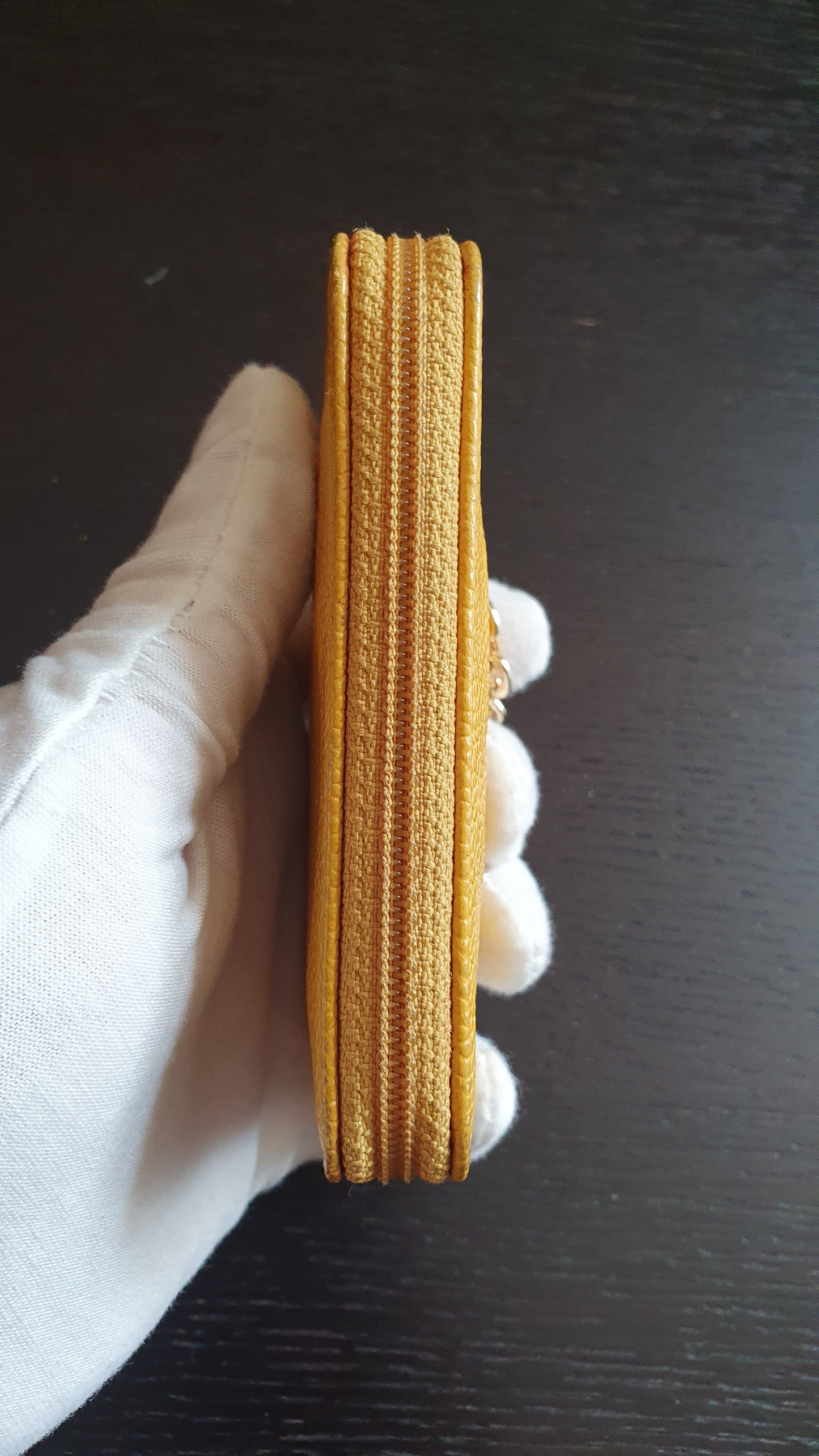 Authentic Chanel Upcycle (Yellow) Caviar Keyholder with Chain
