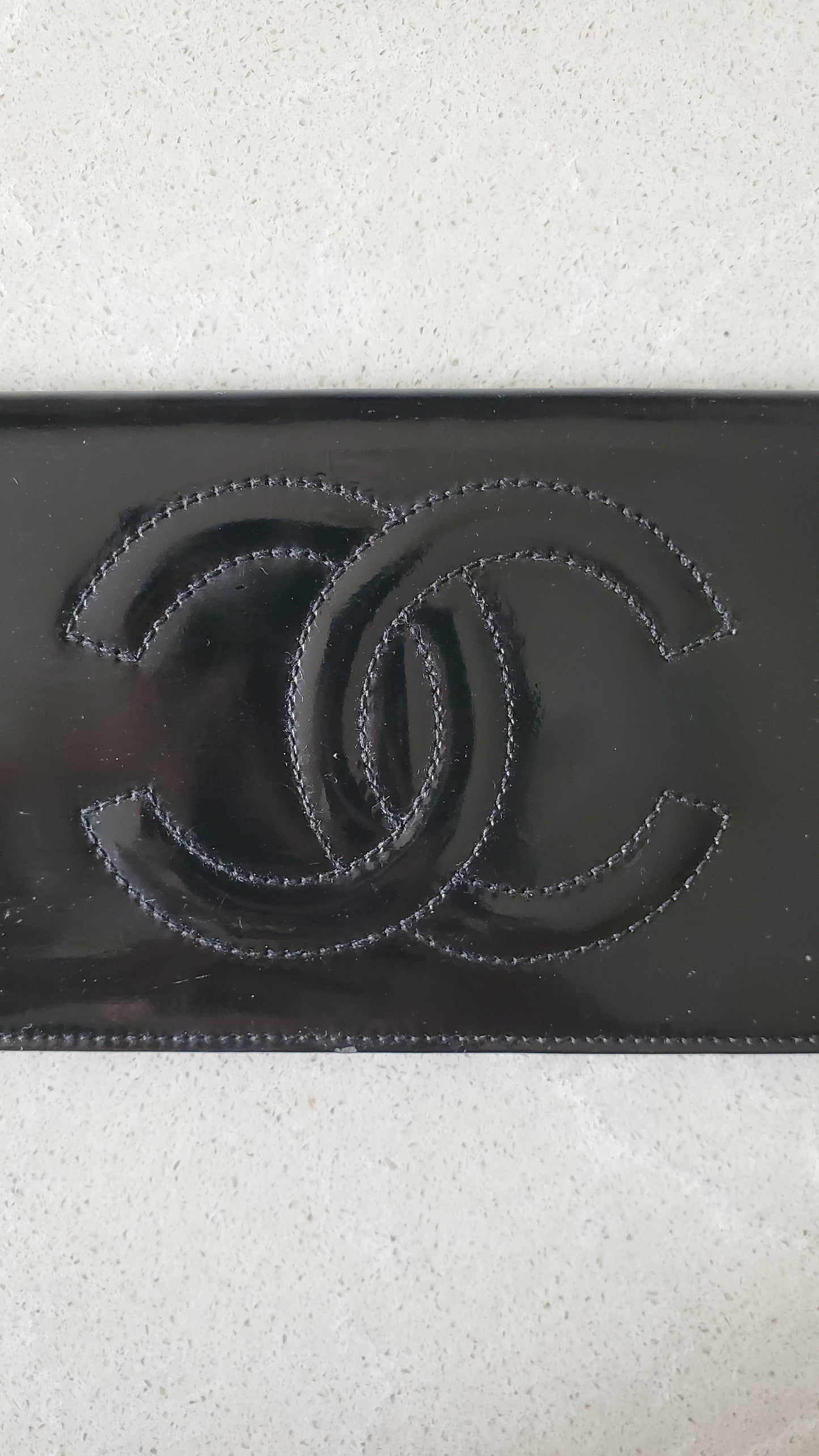Authentic Chanel Black Patent Flat Flap Wallet