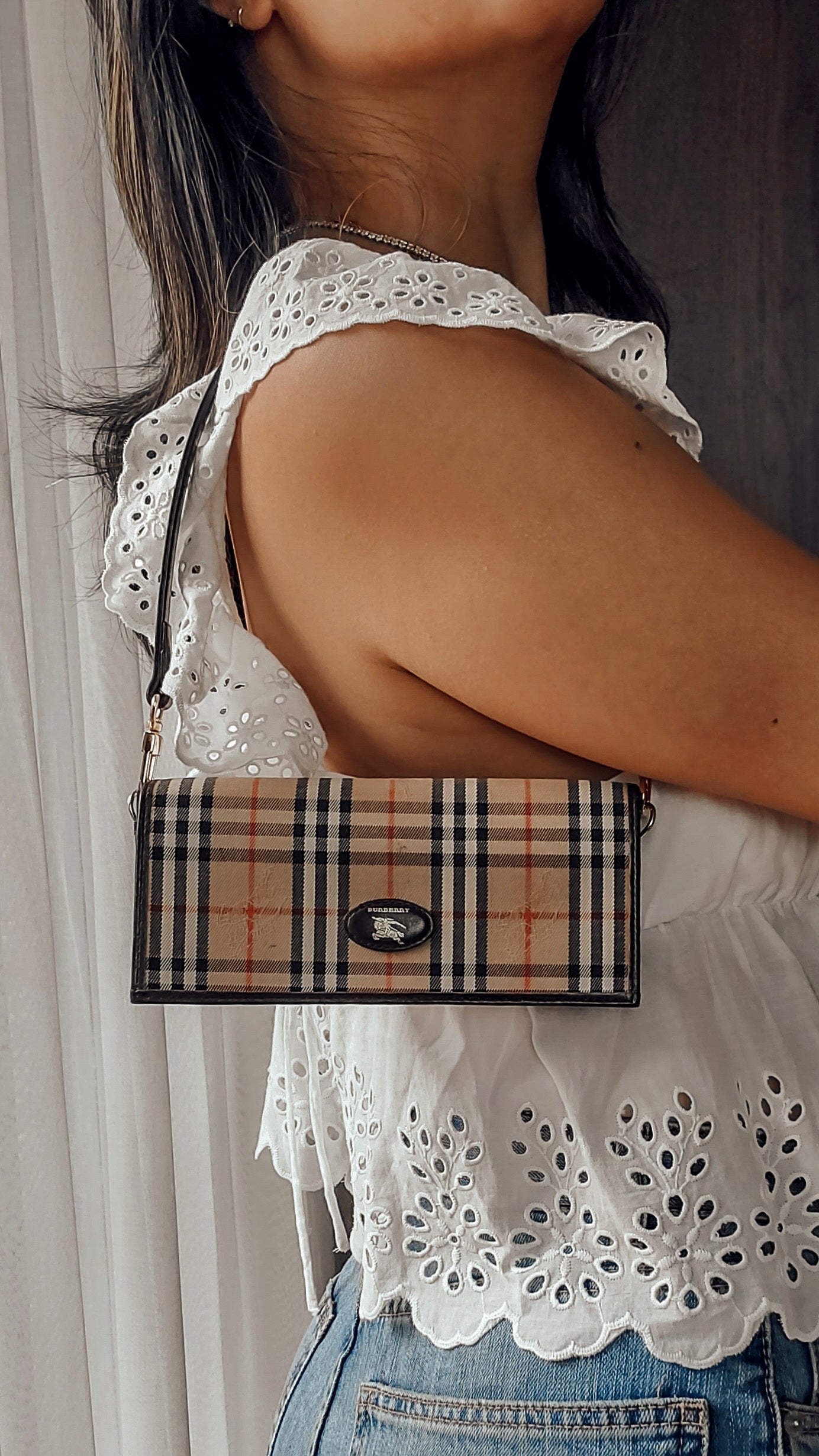 Authentic Burberry Upcycle Flap Wallet with Shoulder Strap