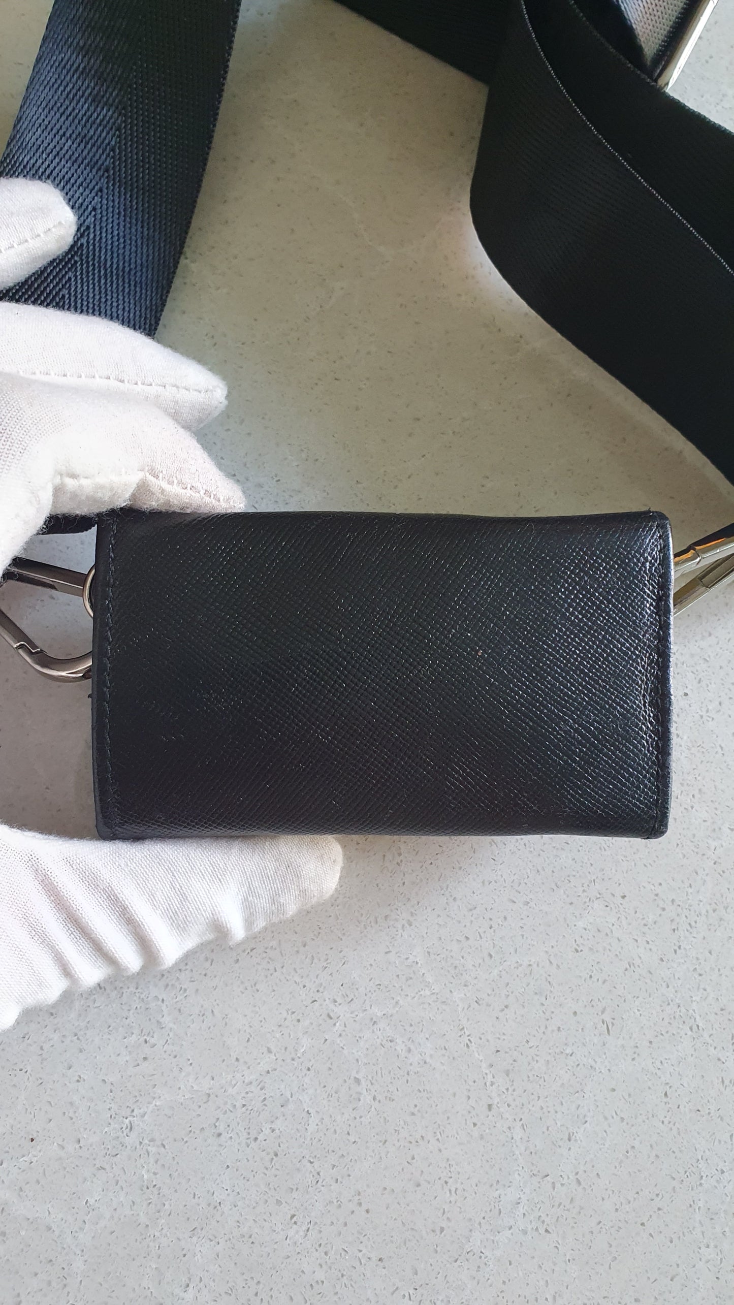 Authentic Prada Upcycle Black Small Keyholder with Strap